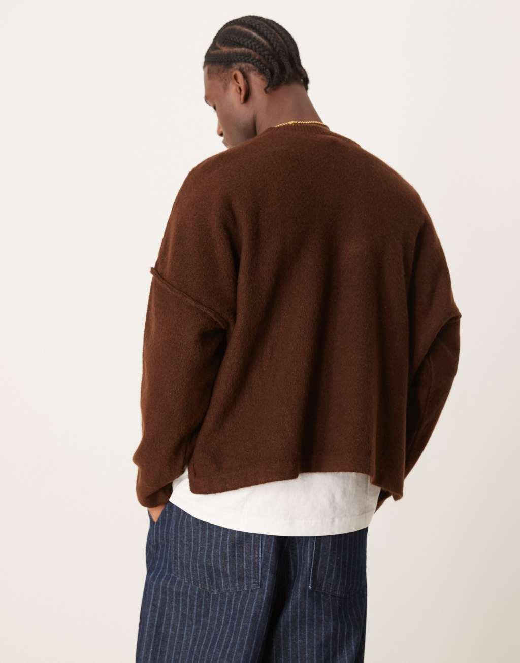 ASOS DESIGN super oversized boxy knit sweater in brown Product Image
