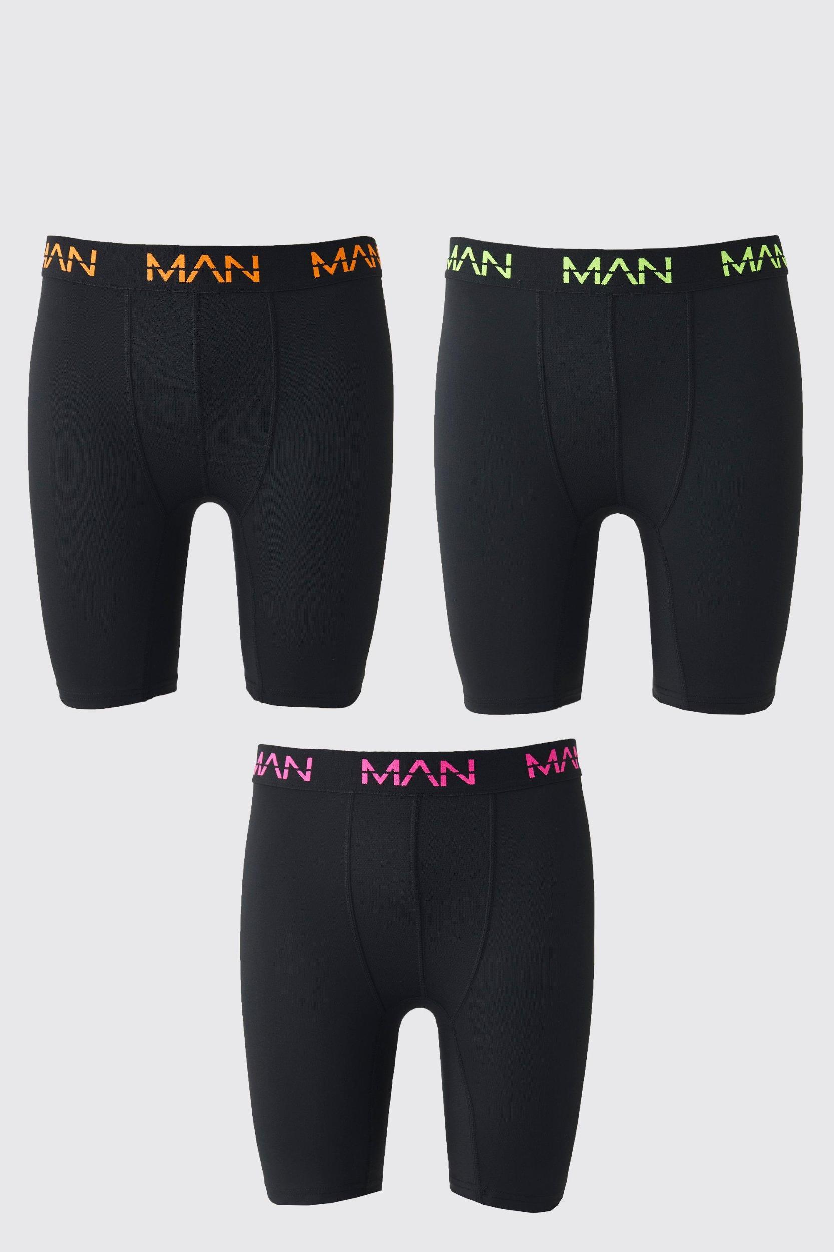 Mens Man Active Performance 7inch Long 3 Pack Boxer Neon Logo - Multi Product Image
