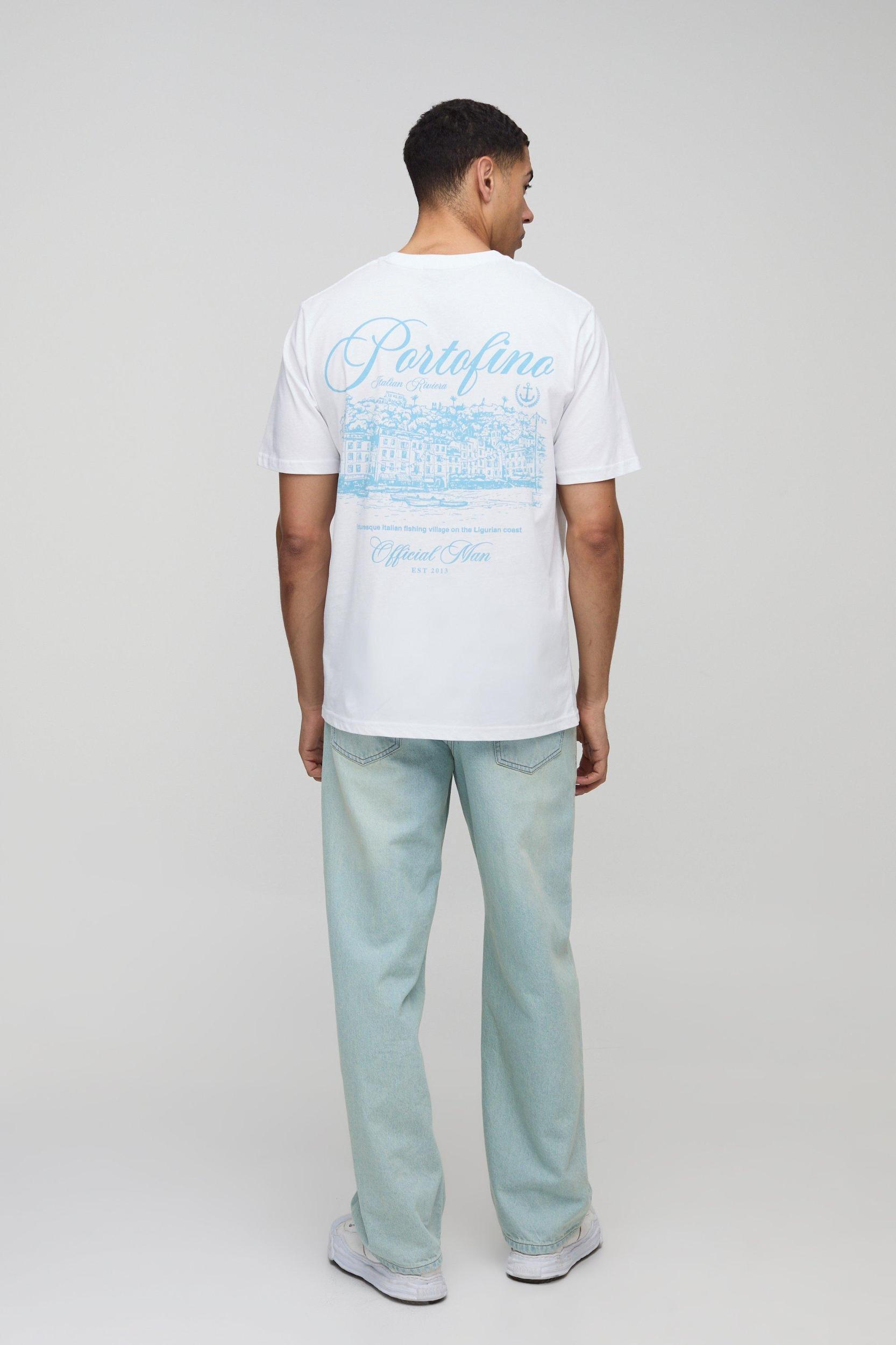Regular Fit Portofino Landscape Print T-Shirt | boohooMAN USA Product Image