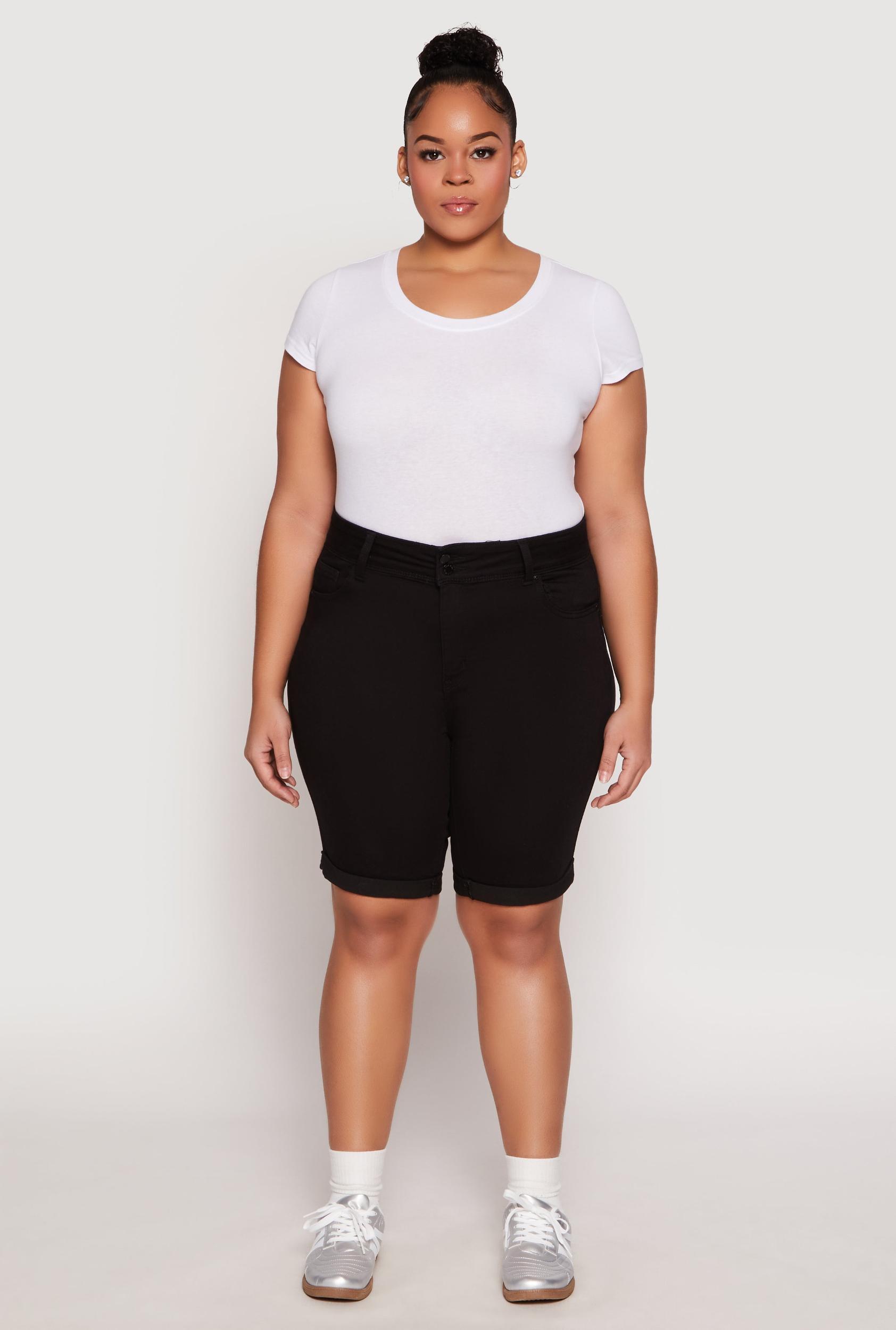 Womens Plus Size WAX Two Button Denim Bermuda Shorts Product Image