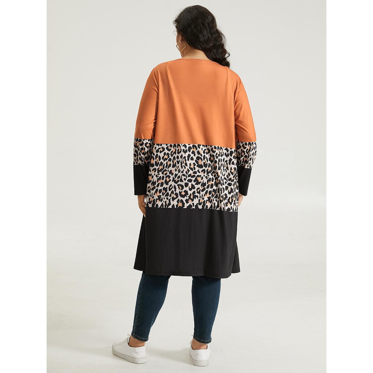 Plus Size Halloween Leopard Print Contrast Open Front Kimono Women Multicolor Casual Contrast Dailywear Kimonos BloomChic 10/M Product Image