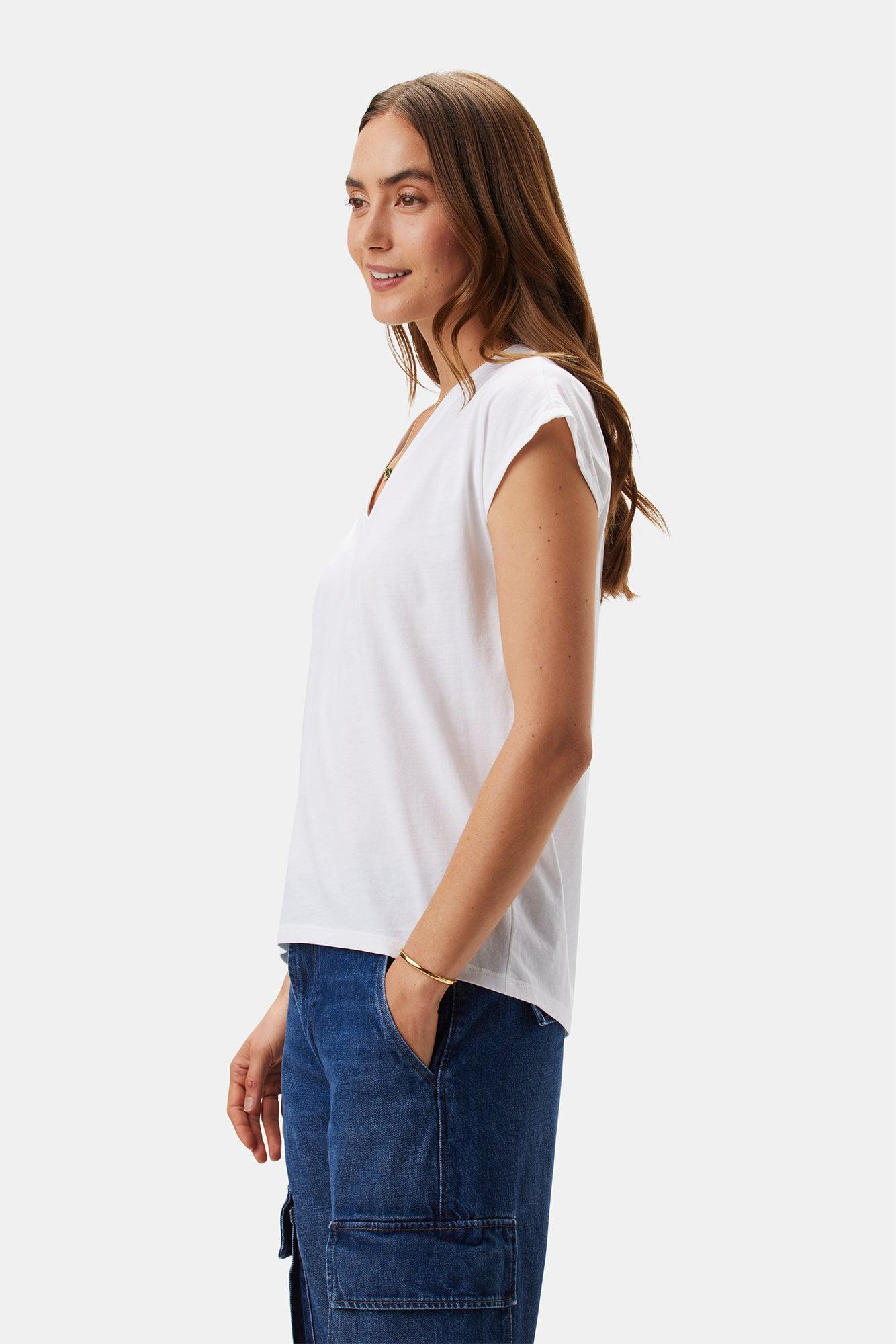 V Neck Solid Tee - White Product Image