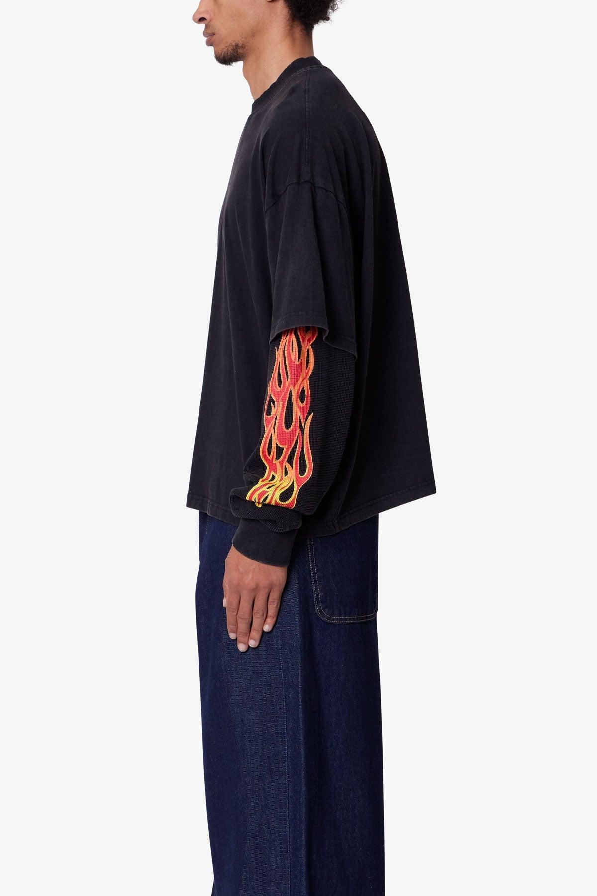 Double Layer Thermal Sleeve Tee - Washed Black Product Image