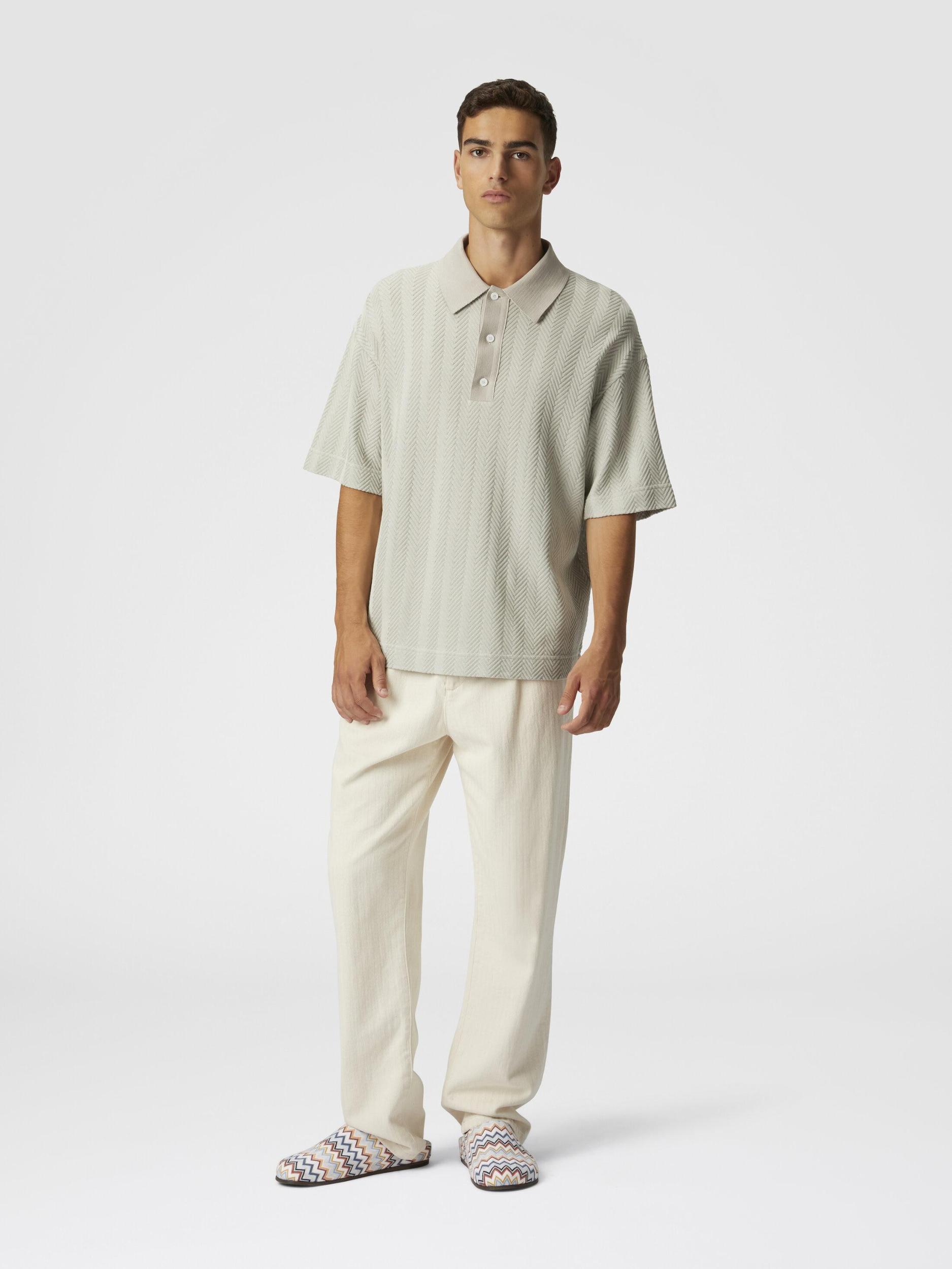 Cotton and viscose polo shirt with tone-on-tone zigzag Product Image