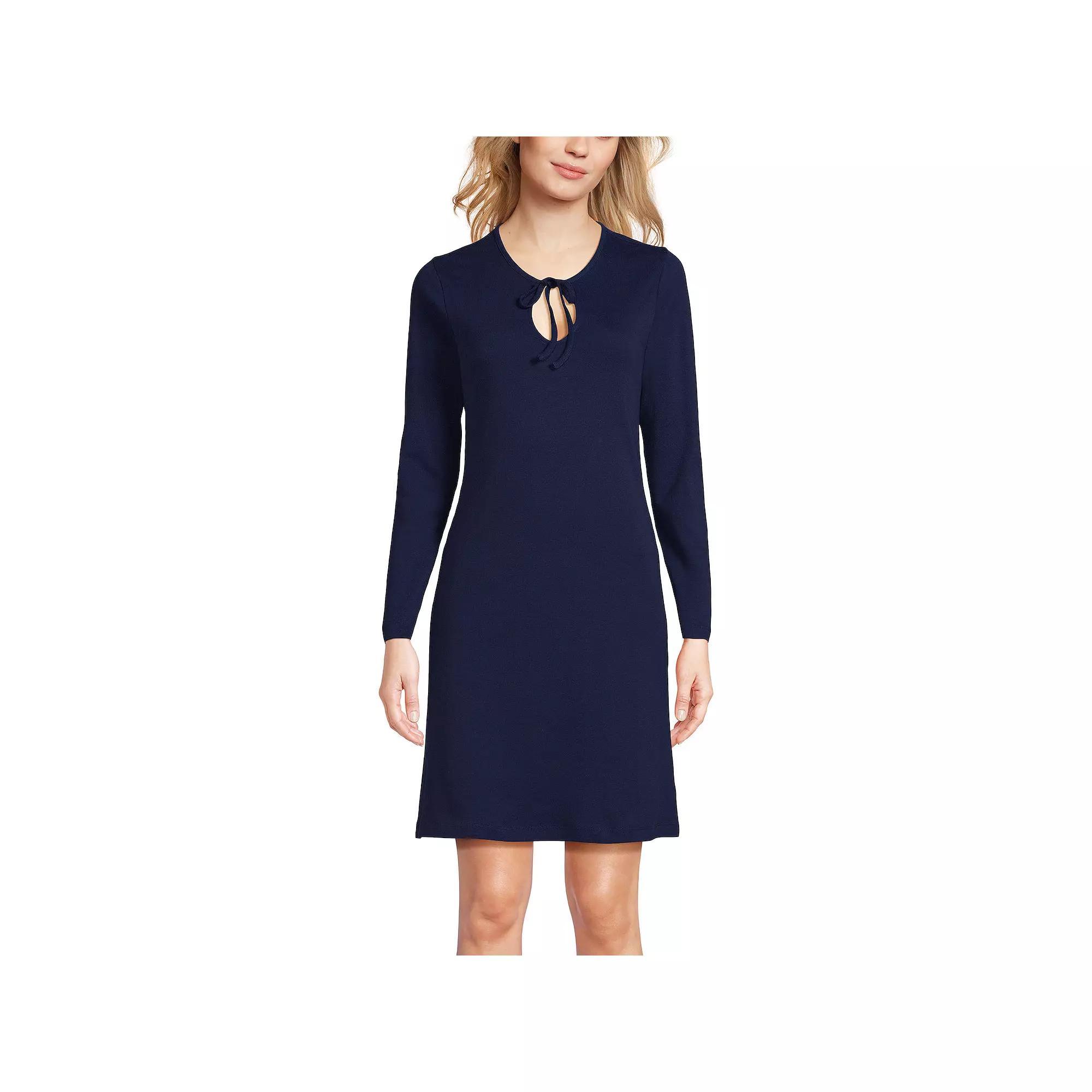 Women's Lands' End Cotton Interlock Long Sleeve Nightgown, Size: XL, Soft Green Bird Song Product Image