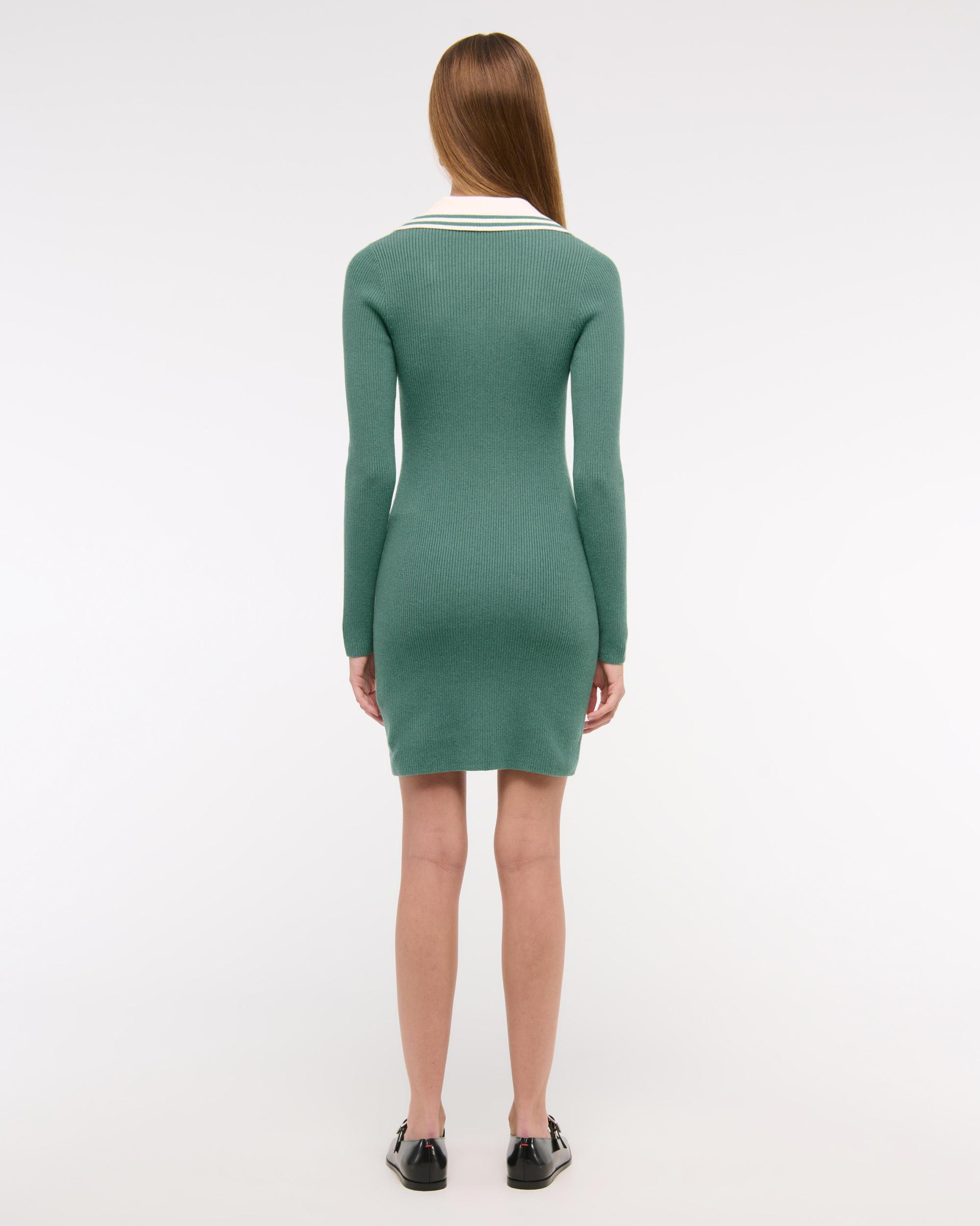 Long-Sleeve Half-Zip Mini Sweater Dress Product Image