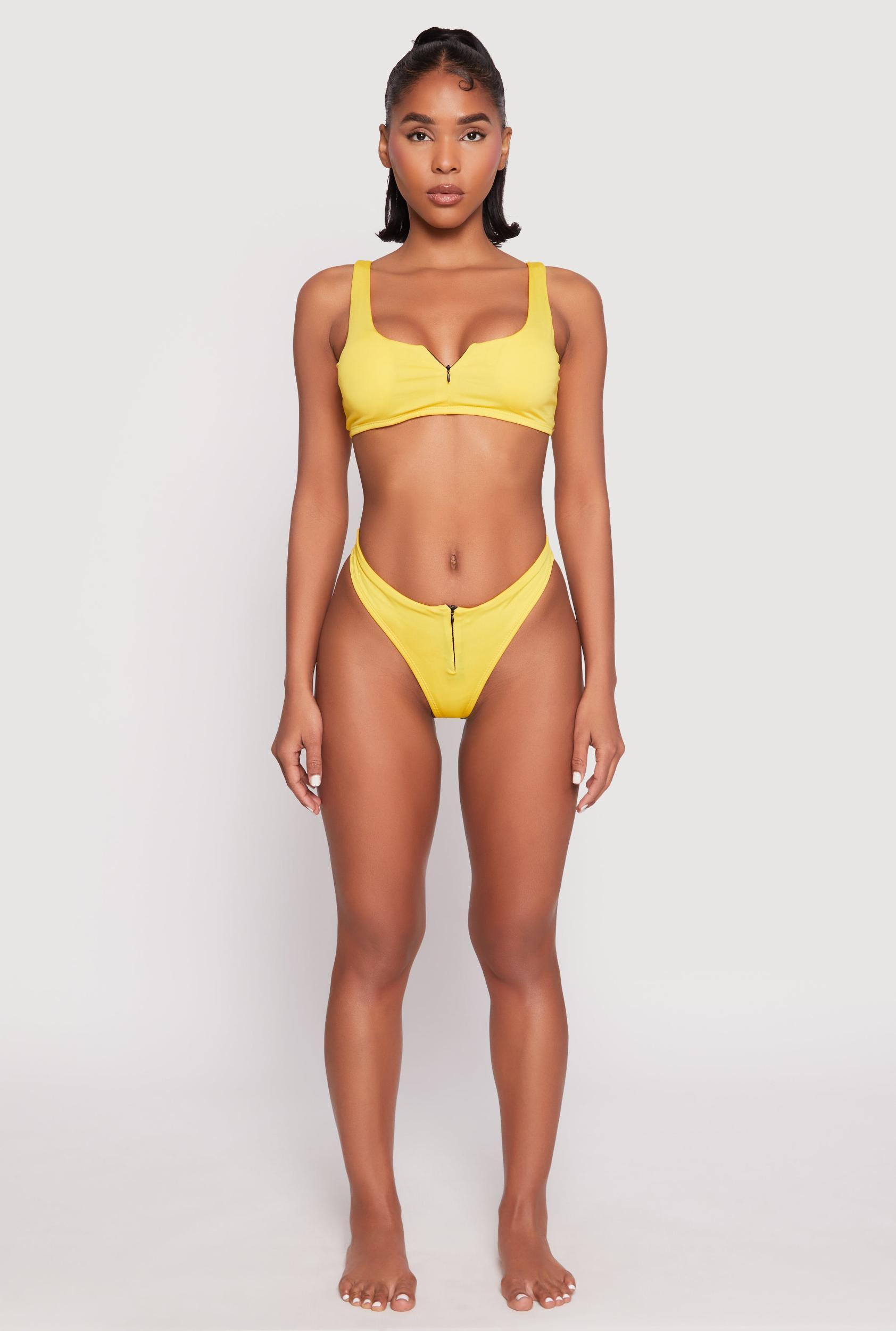 Womens Zip Front Bikini Top and High Cut Bikini Bottoms Product Image