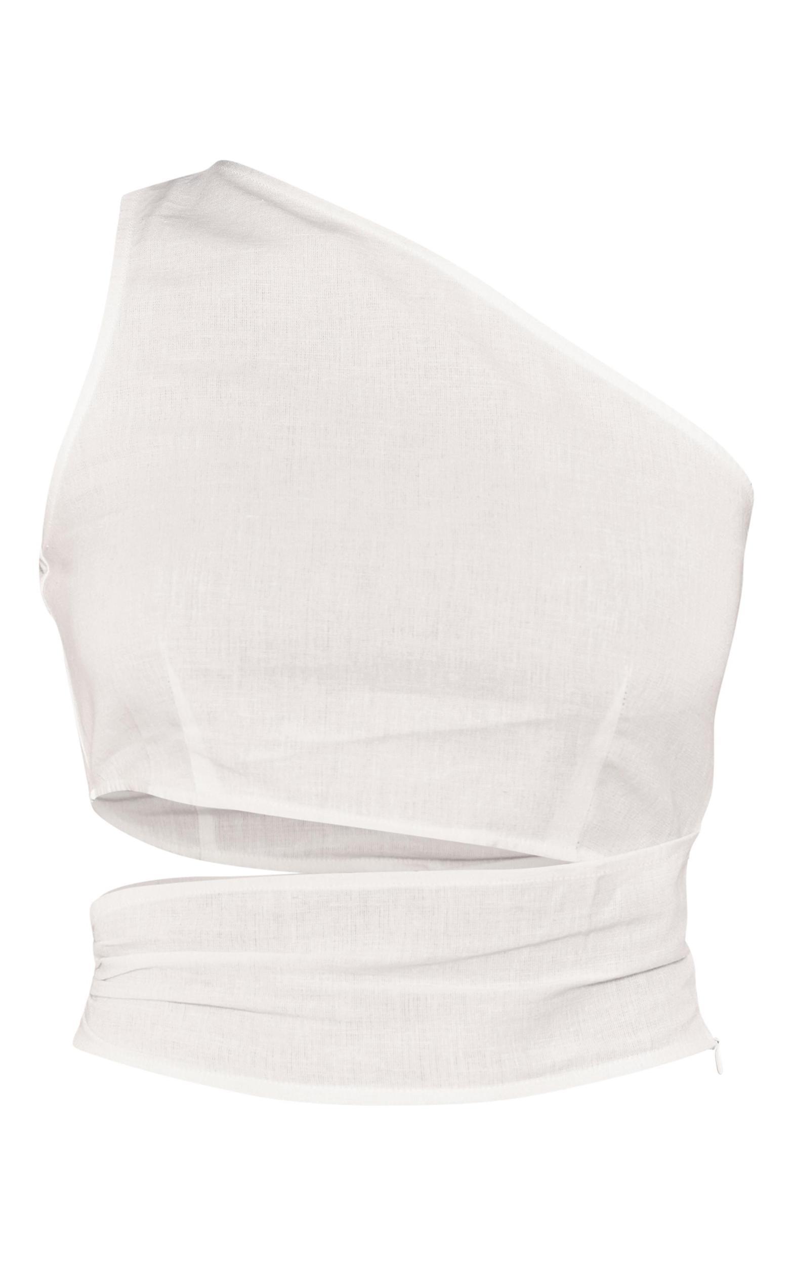 White Cotton Poplin One Shoulder Cut Out Top Product Image