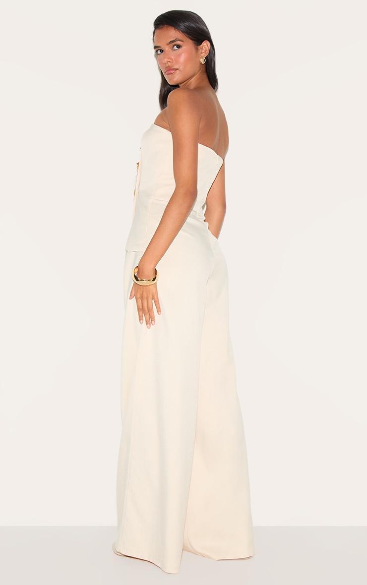 Cream Woven Bandeau Trim Detail Straight Leg Jumpsuit Product Image