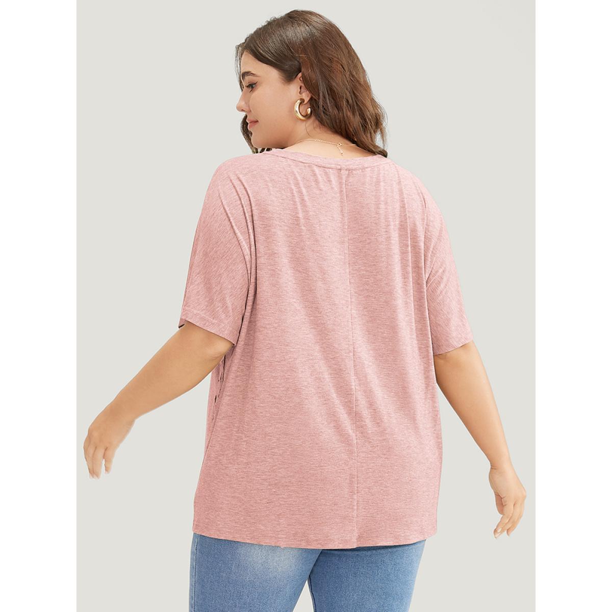 Plus Size Solid Contrast Lace Ruffle Sleeve T-shirt Crepe Women Elegant Lace Plain Round Neck Everyday T-shirts BloomChic 22-24/3X Product Image