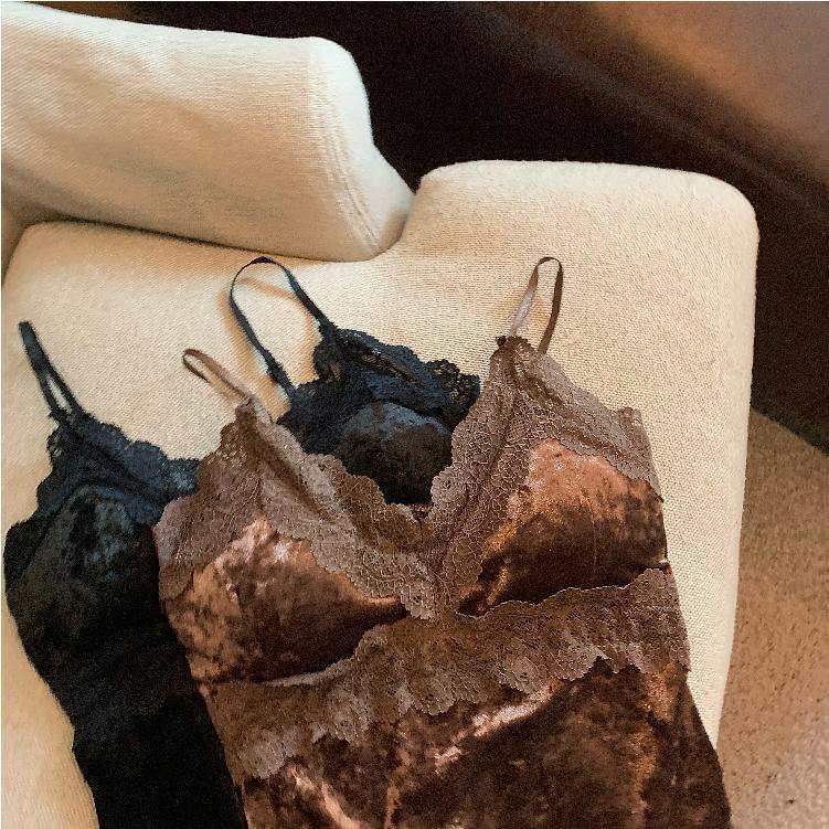 V-Neck Lace Crop Camisole Top Product Image