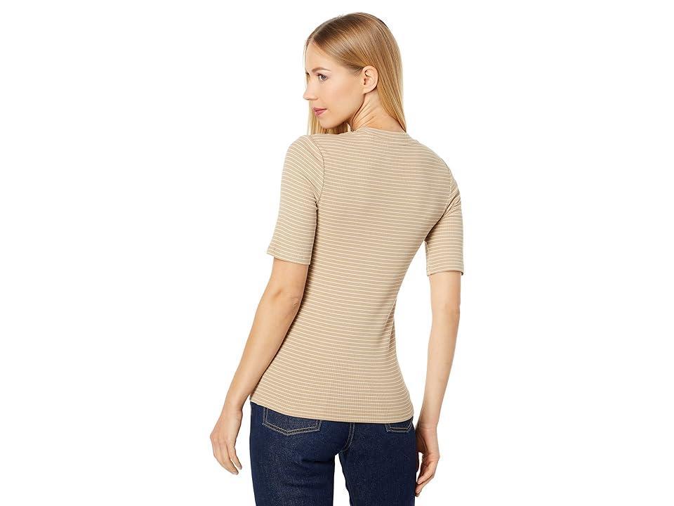 Vince Rib Stripe Elbow Sleeve Crew Tee (Pale Nut/Blanc) Women's Blouse Product Image
