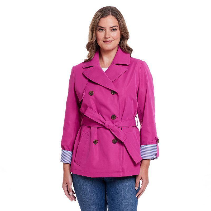Women's Weathercast Lightweight Double Breasted Tie Waist Trench Coat, Size: Medium, Blue Product Image