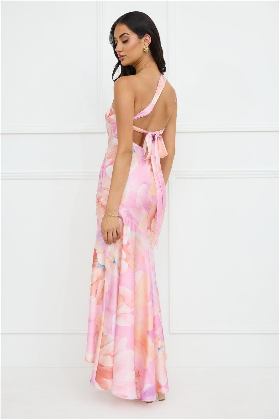 Serene Glow One Shoulder Satin Maxi Dress Purple Product Image