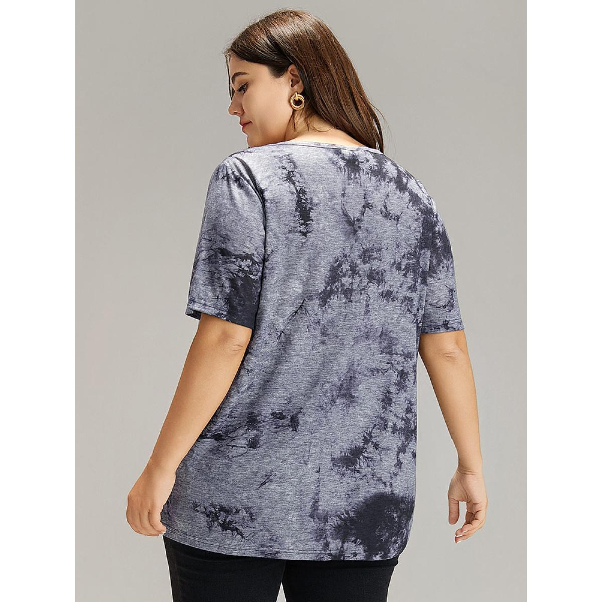 Plus Size Tie Dye Square Neck T-shirt Multicolor Women Casual Tie Dye Tie Dye Square Neck Dailywear T-shirts BloomChic 30/6X Product Image