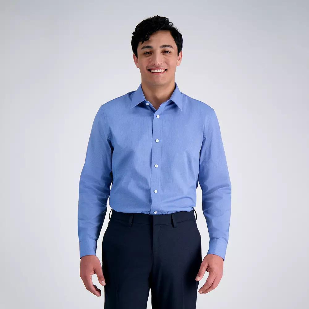 Men's Haggar® Premium Comfort Slim Fit Wrinkle Resistant Dress Shirt, Size: 15.5-32/33, Mini Blue Dobby Product Image