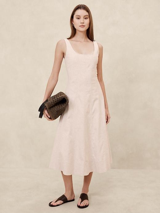 Linen-Blend Midi Dress Product Image