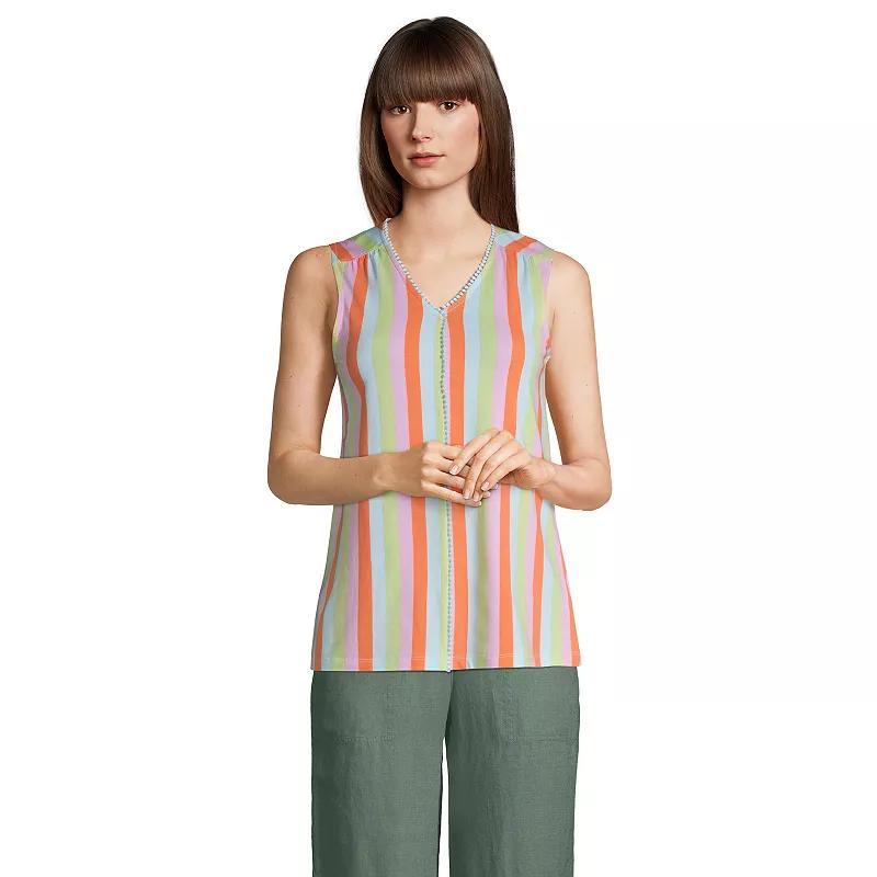Womens Lands End Pom-Pom V-Neck Tank Top Product Image