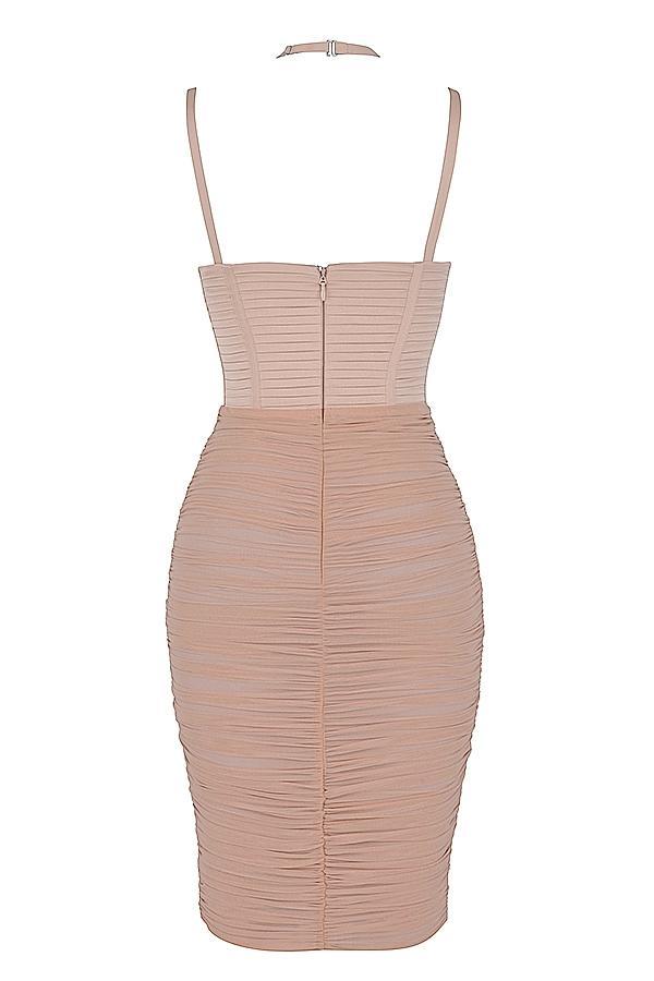 Josephine Taupe Pleated Corset Midi Dress Product Image