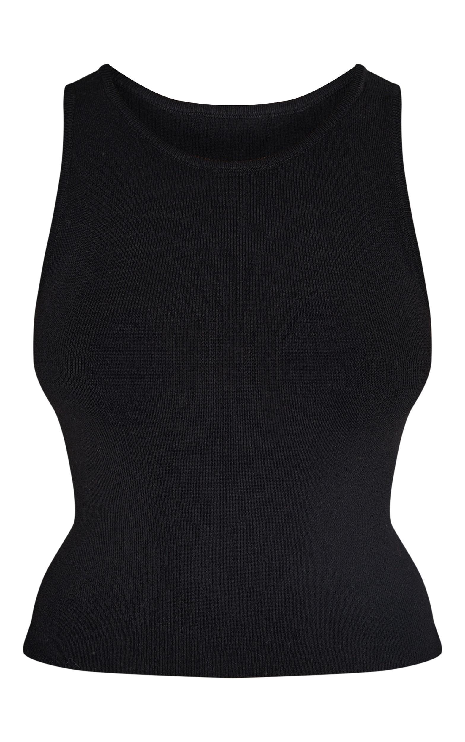 Black Fine Knit  Racer Neck Top Product Image