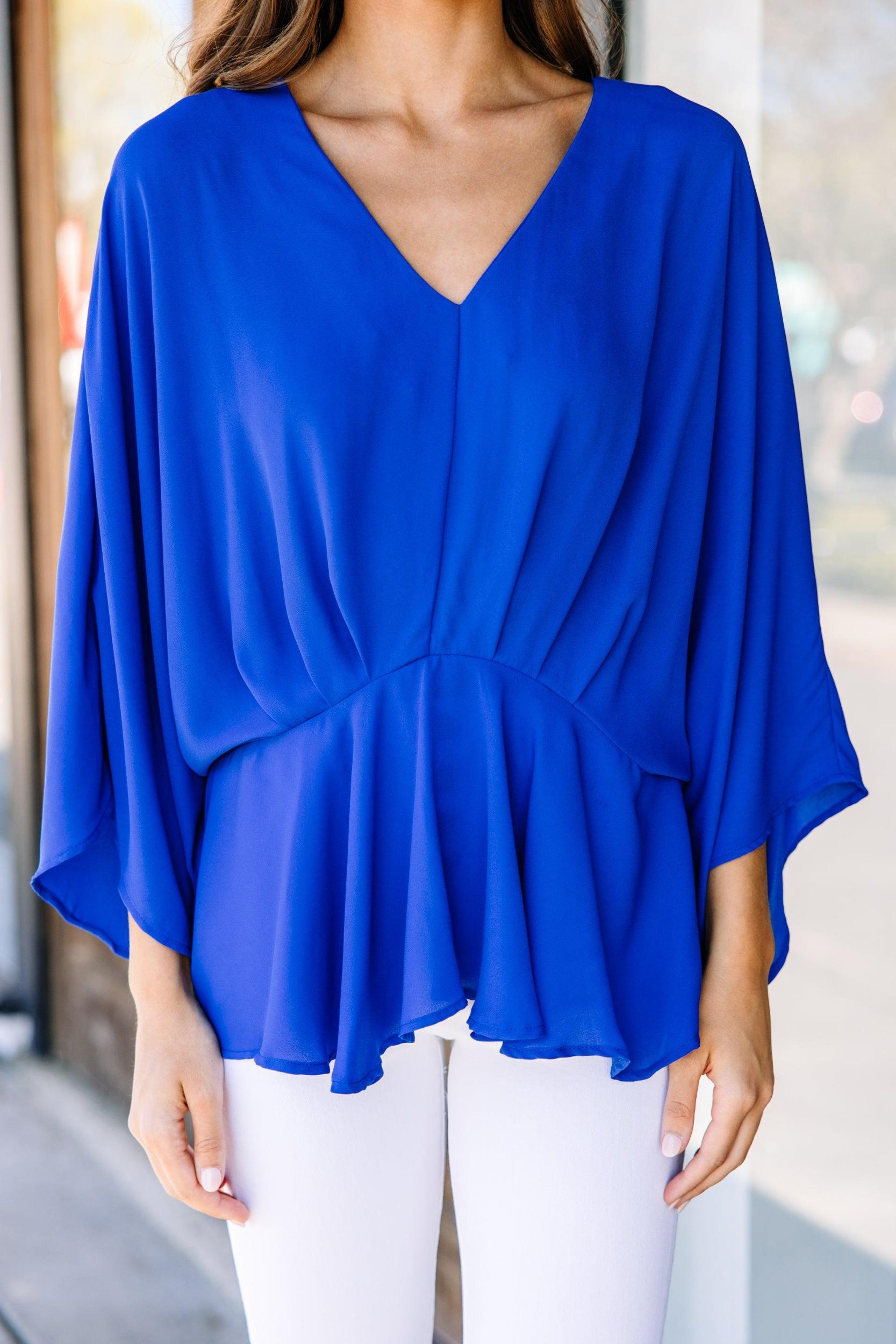 Tell It All Royal Blue Kimono Sleeve Blouse Female Product Image