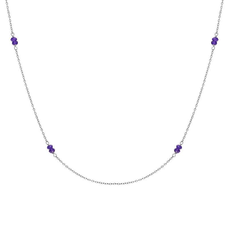 Gemistry Sterling Silver Gemstone Bead Station Necklace, Womens Black Spinel Product Image