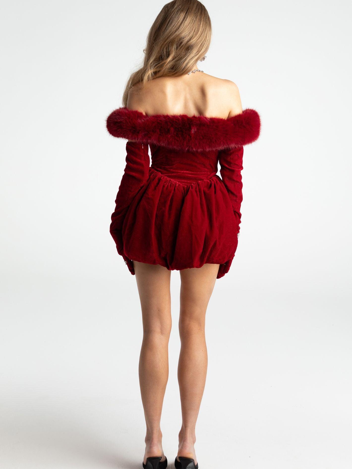 Candice Velvet Dress (Red) Product Image