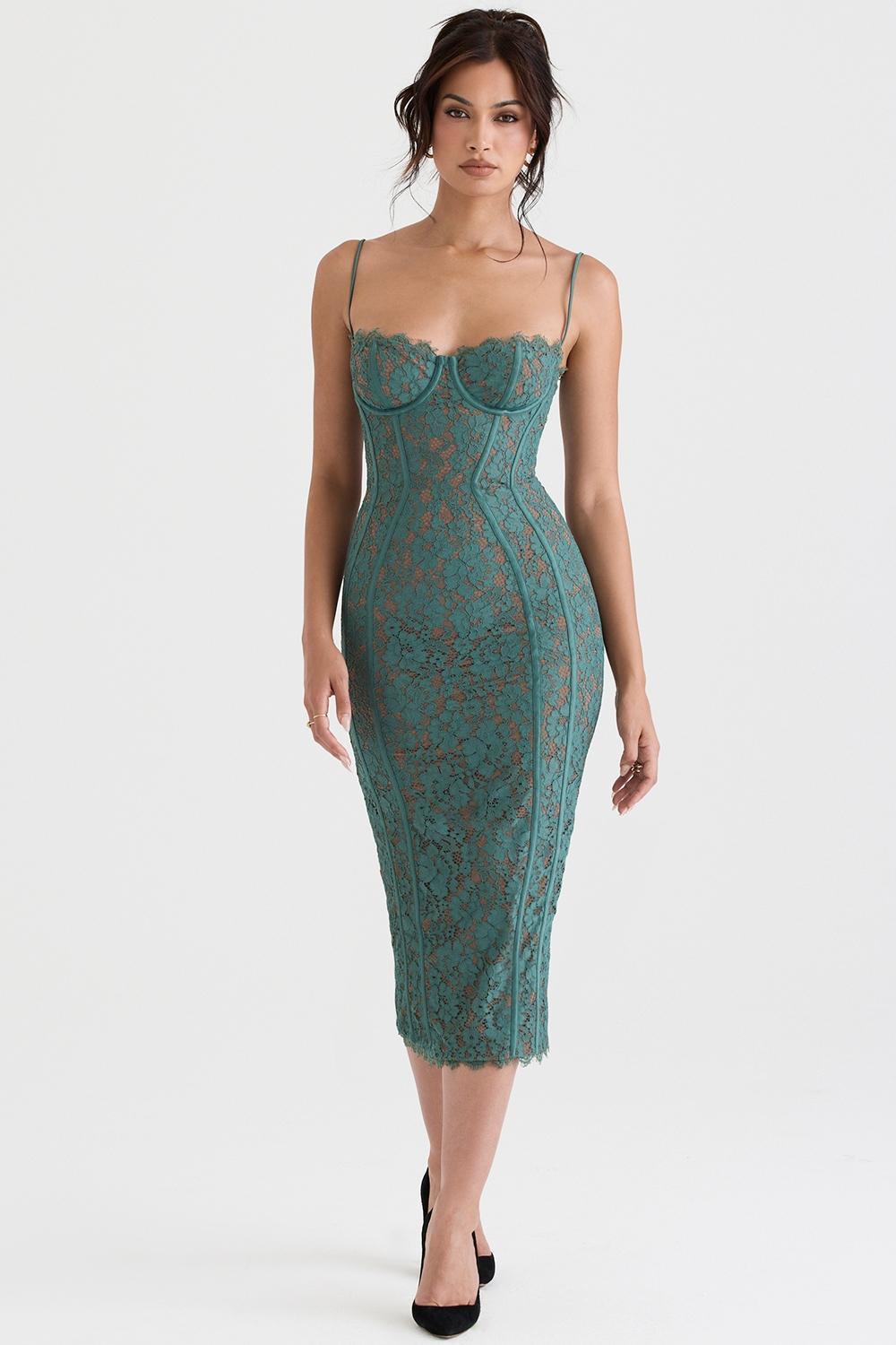 Joelle Forest Lace Midi Dress Product Image