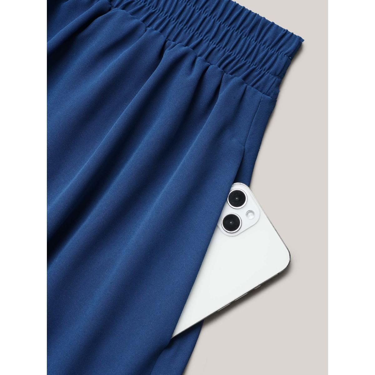 Plus Size Asymmetrical Hem Stretchy-Waist Plain Midi Skirt Women Mediumblue Elegant Asymmetrical No stretch Side seam pocket Everyday Skirts BloomChic 18-20/2X Product Image