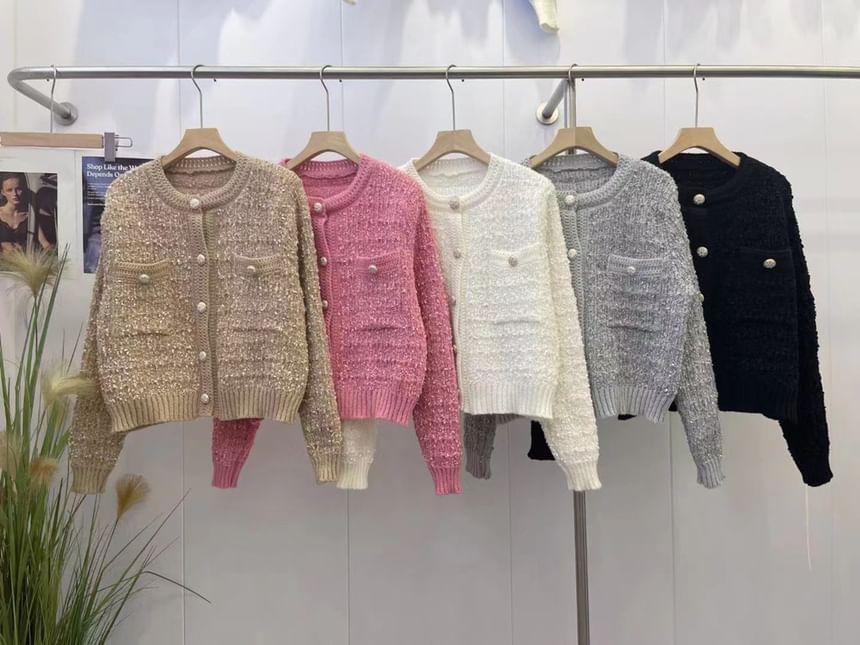 Crew Neck Plain Pocket Detail Cardigan Product Image