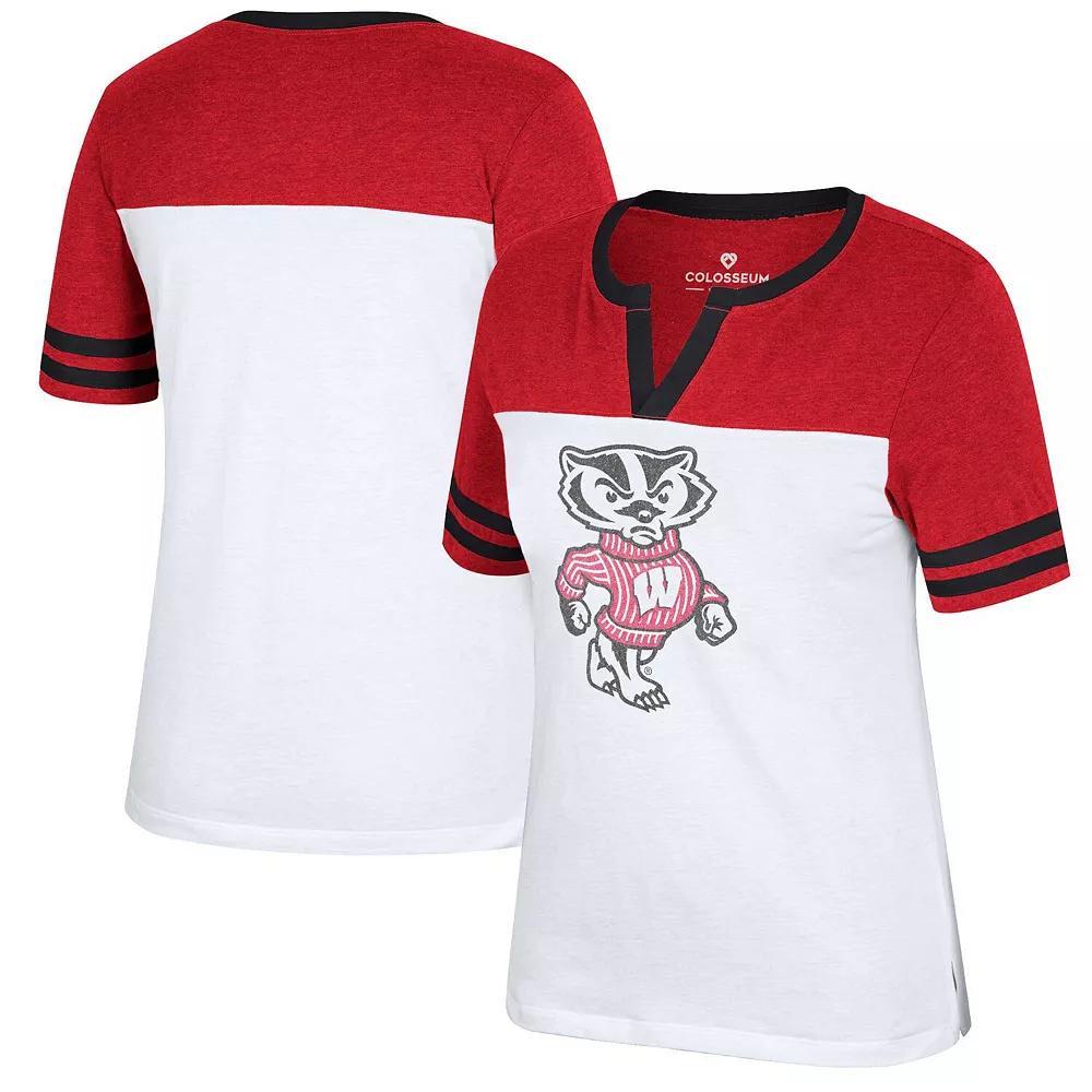 Womens Colosseum /Heather Red Wisconsin Badgers Frost Yourself Notch Neck T-Shirt Product Image