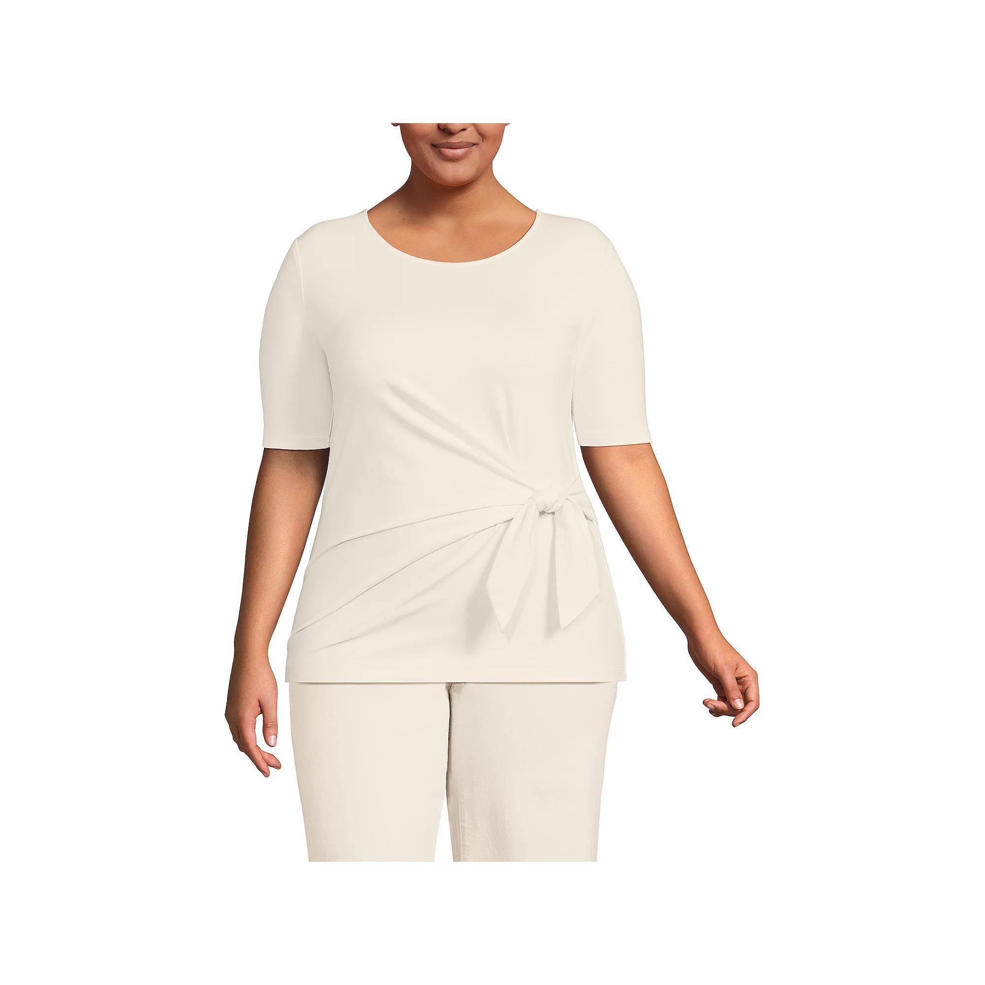 Women's Plus Size Lands' End Lightweight Jersey Tie Front Top, Size: 3XL, Black Product Image