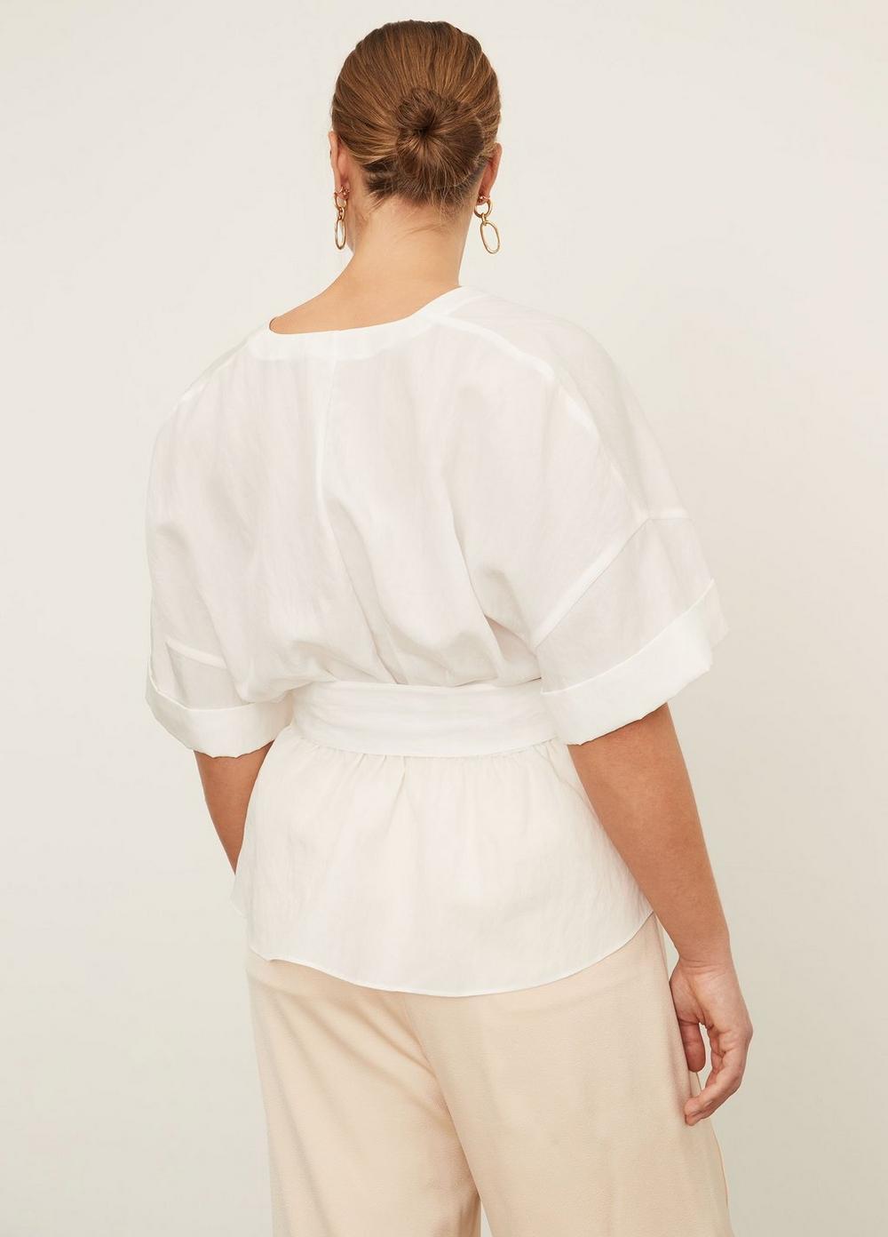 Womens Cuffed Short Sleeve V-Neck Blouse, Off White, Size 3XL Vince Product Image
