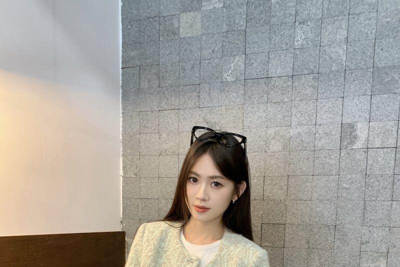 Round Neck Plain Cropped Tweed Jacket / Mid Rise Plain Wide Leg Pants Product Image