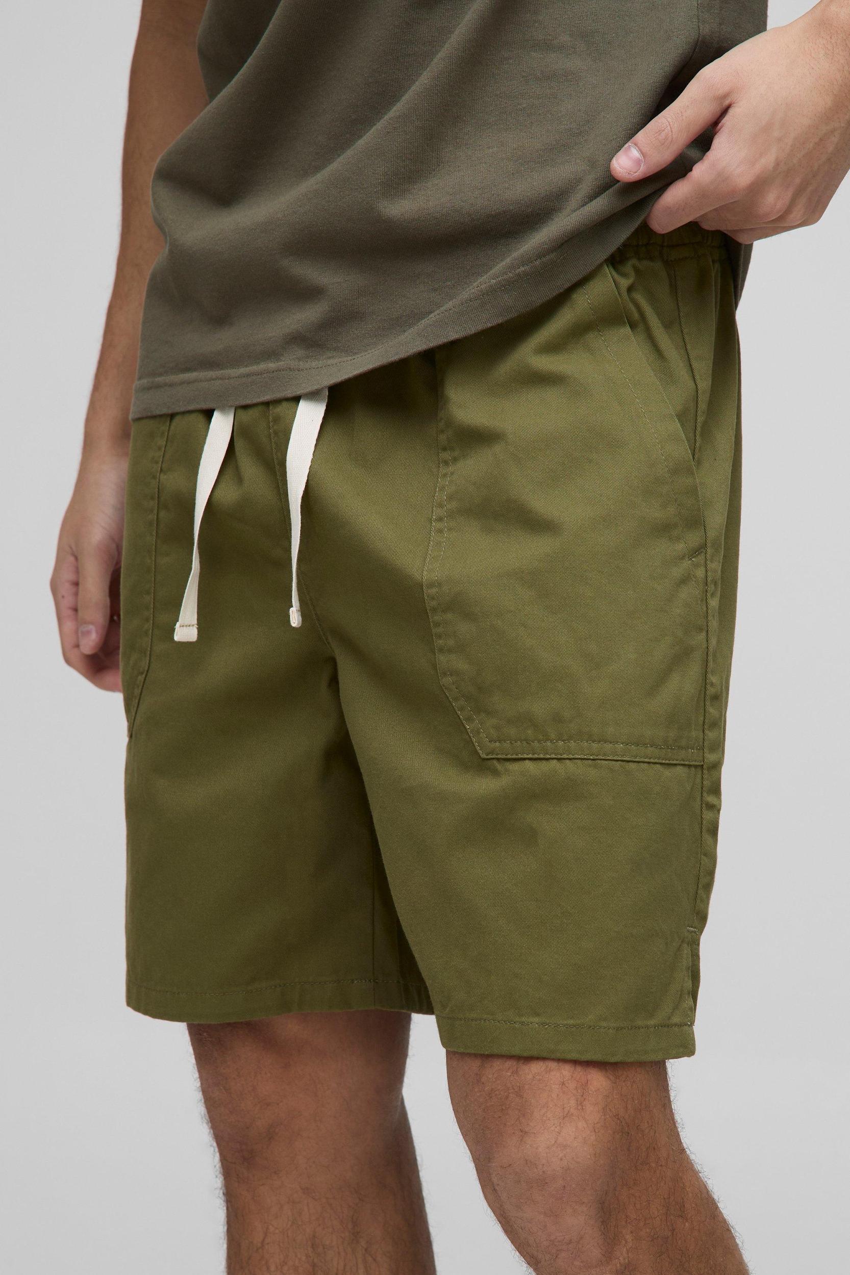 Elasticated Baggy Twill Split Hem Shorts | boohooMAN USA Product Image