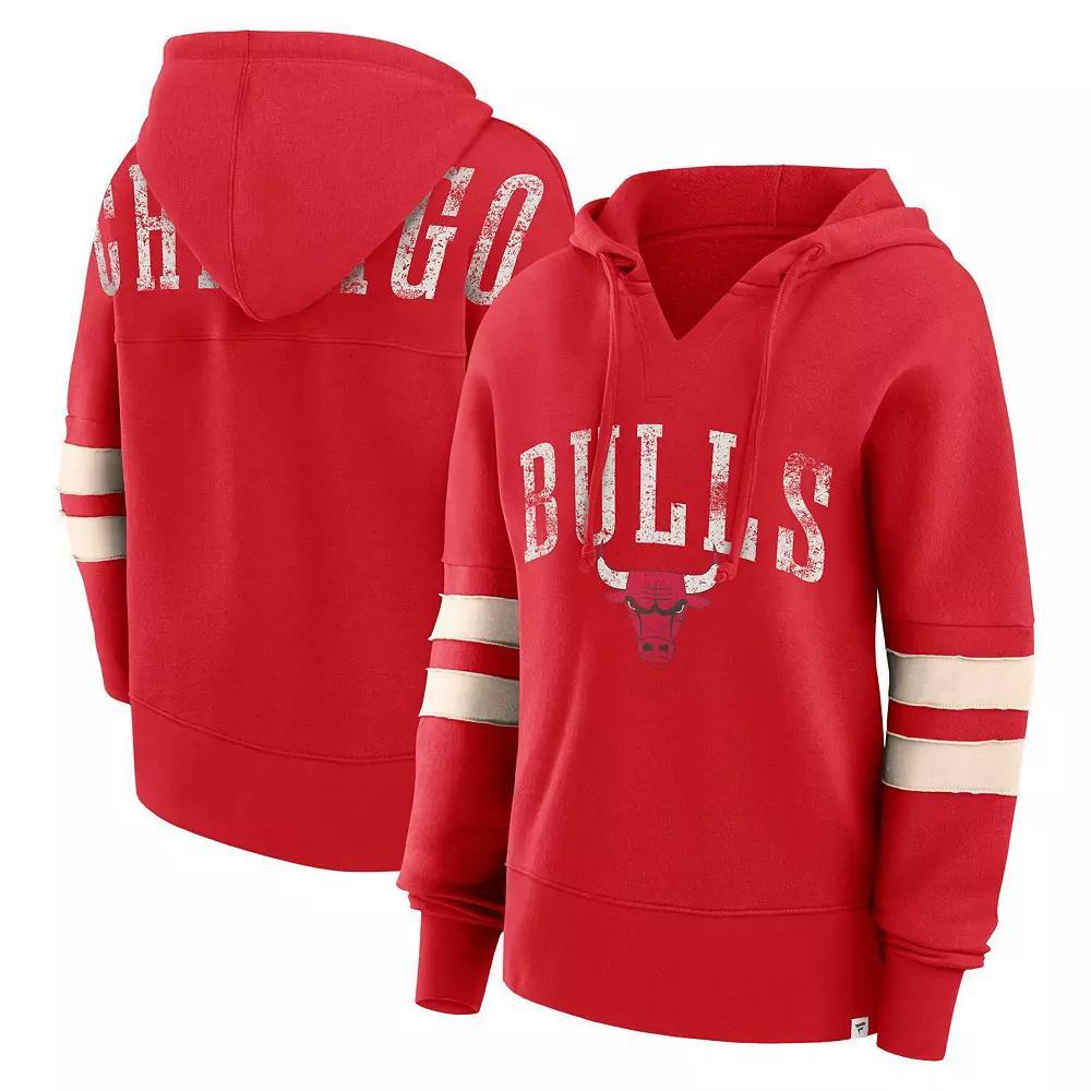 Women's Fanatics Branded Red Chicago Bulls Bold Move Dolman V-Neck Pullover Hoodie, Size: XL Product Image