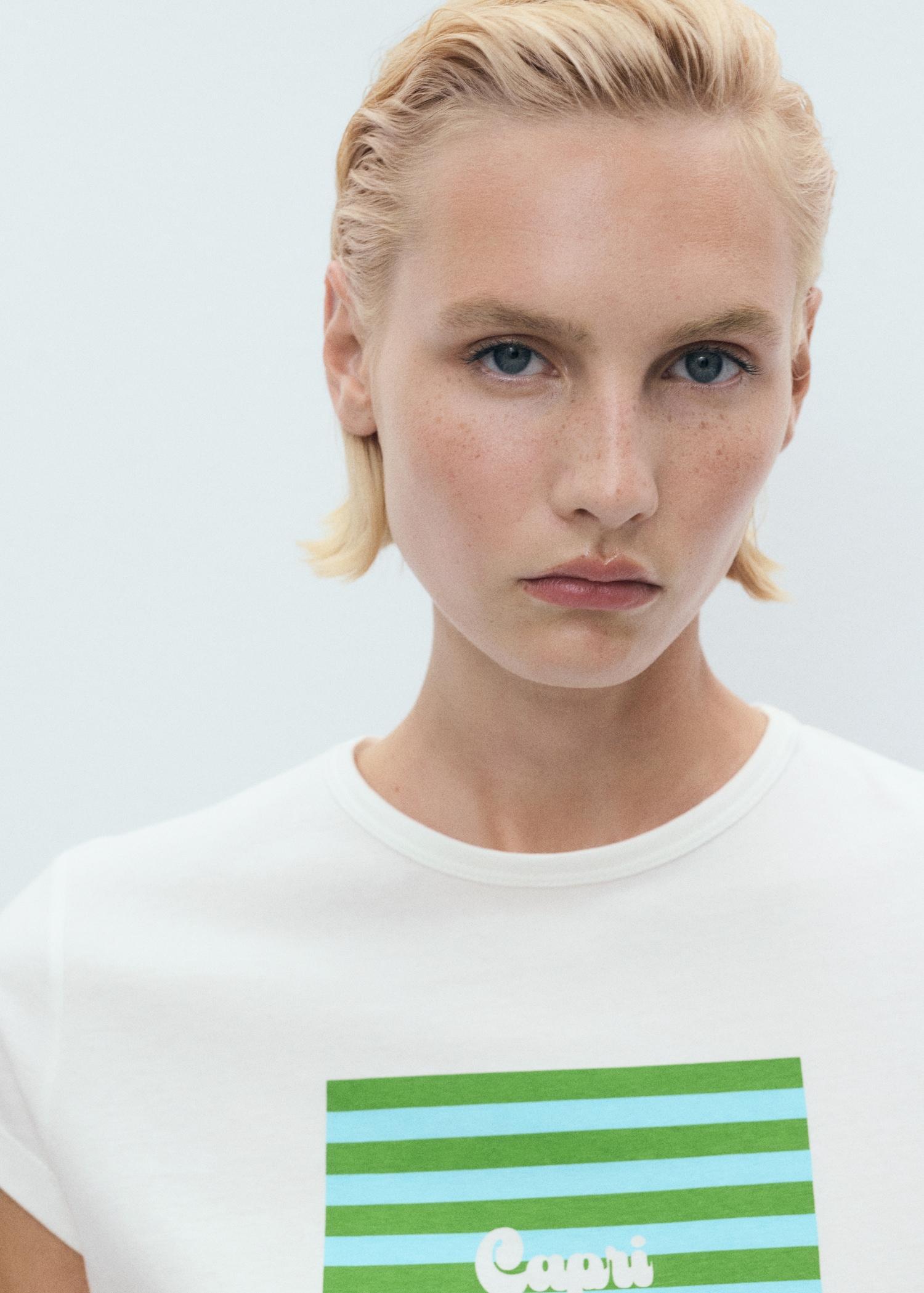 Printed cotton-blend t-shirt - Women | MANGO USA Product Image