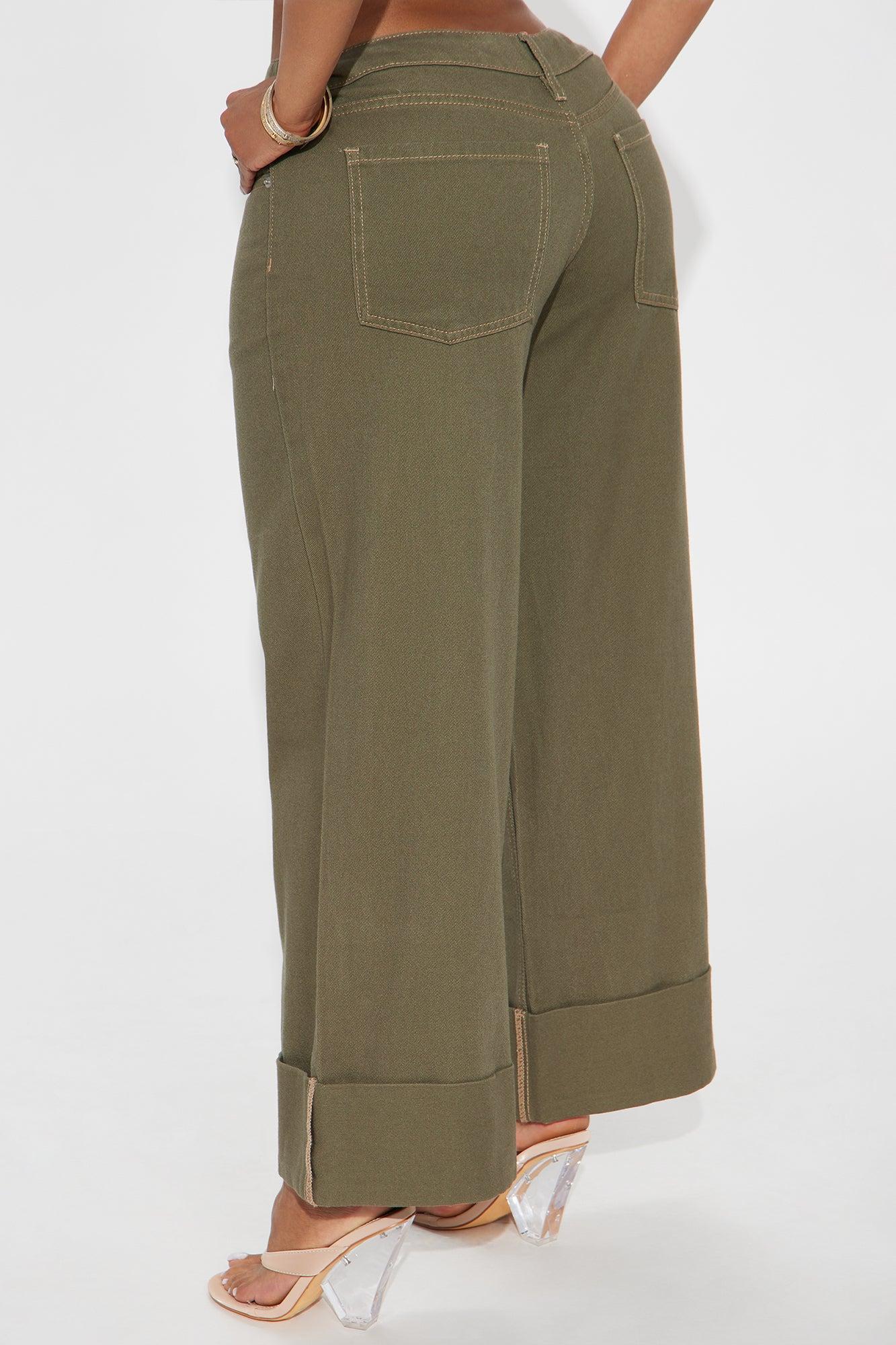 Nadia Cropped Cuffed Hem Pant - Olive Product Image