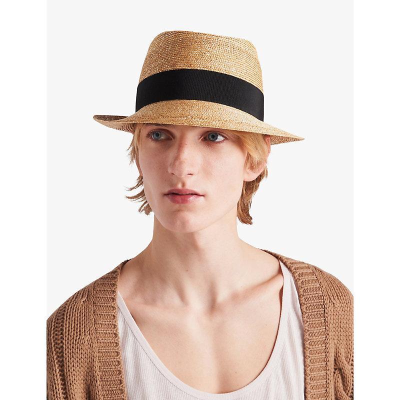 PRADA Womens Neutral Logo-plaque Raffia Hat Product Image