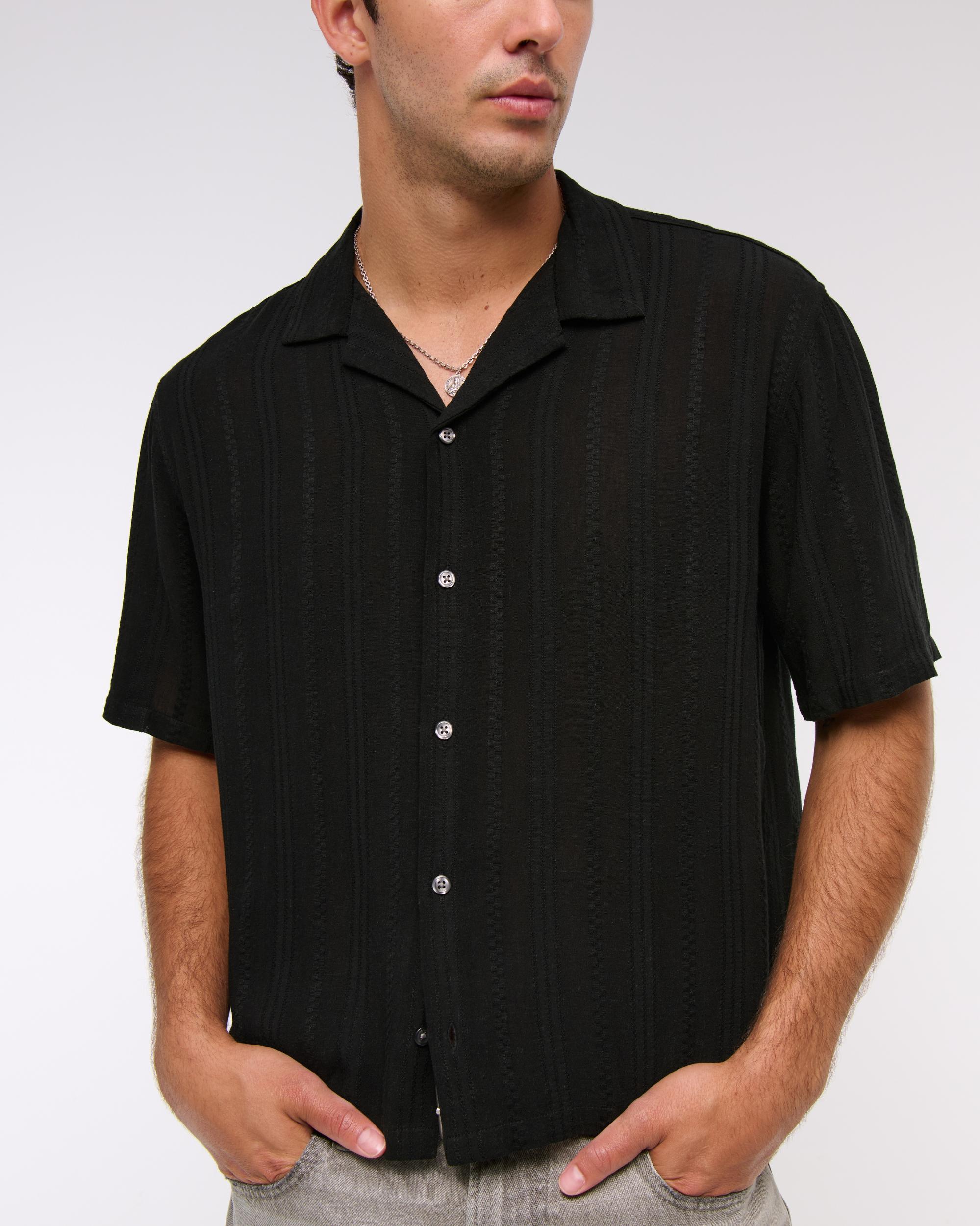Camp Collar Cropped Button-Up Shirt Product Image