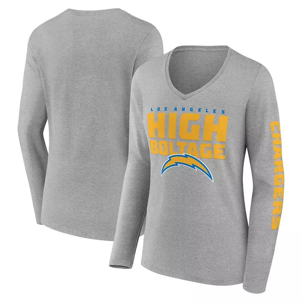 Women's Fanatics Heather Gray Los Angeles Chargers Hometown Sweep Long Sleeve V-Neck T-Shirt, Size: 3XL, Grey Product Image