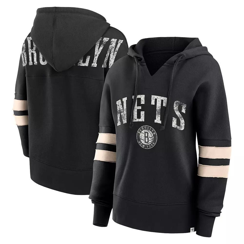 Women's Fanatics Branded Black Brooklyn Nets Bold Move Dolman V-Neck Pullover Hoodie, Size: XL Product Image
