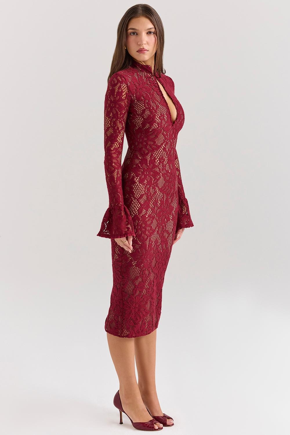 Pierette  berry lace midi dress Product Image