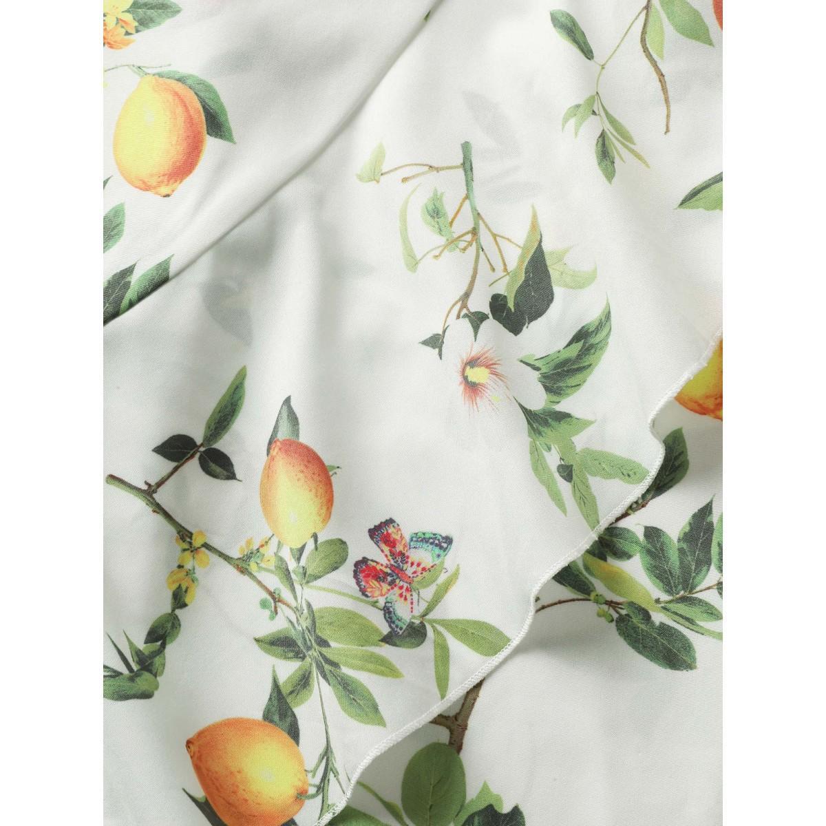 Plus Size Citrus Lemon Print Elastic Waist Halter Neck Dress Ivory Women Elegant Non Halter neck Sleeveless Curvy Midi Dress BloomChic 12/L Product Image