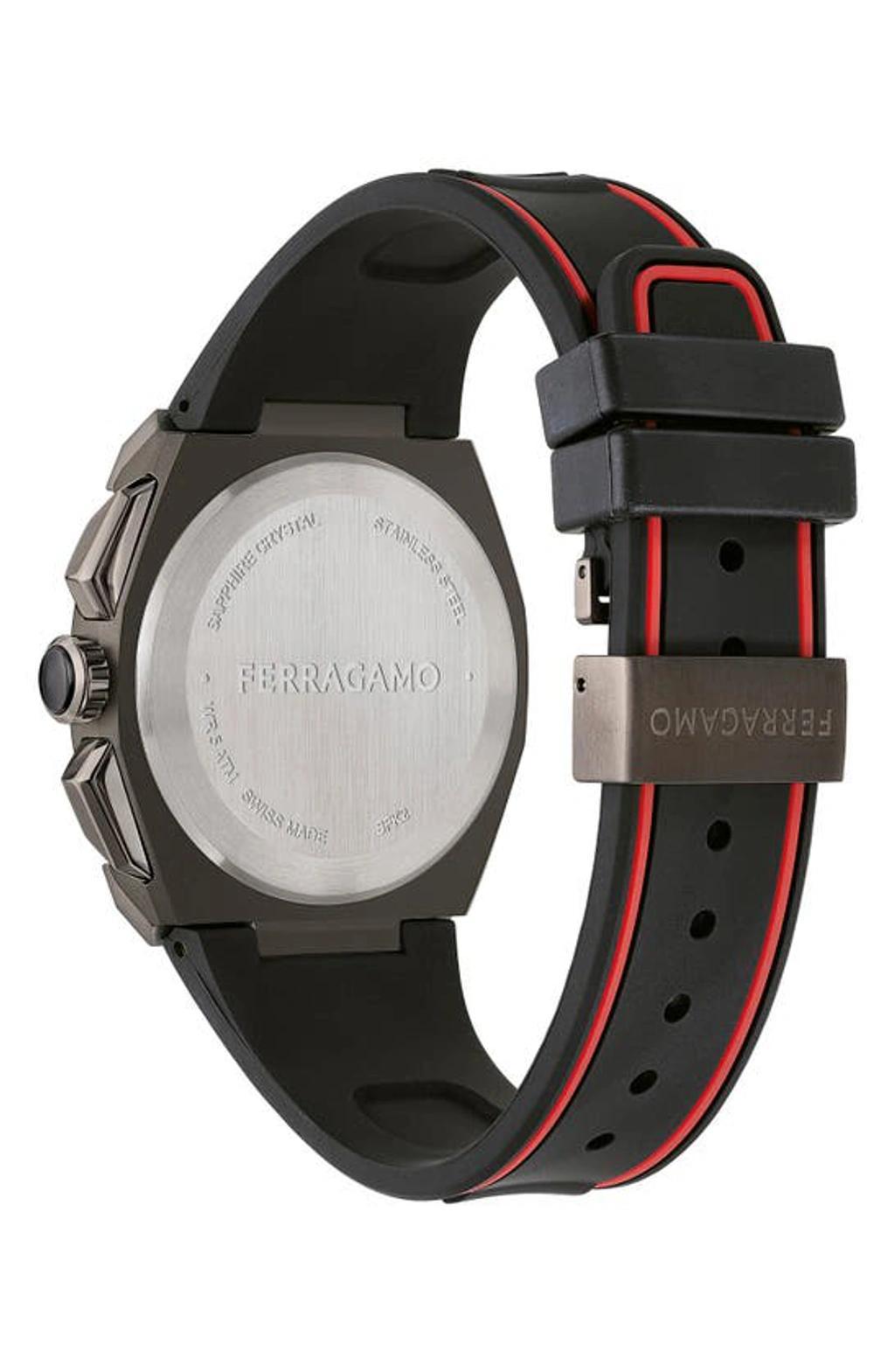 FERRAGAMO Men's 43mm Supreme Chrono Watch With Polyurethane Strap, Gunmetal In Ip Black/black/red Product Image