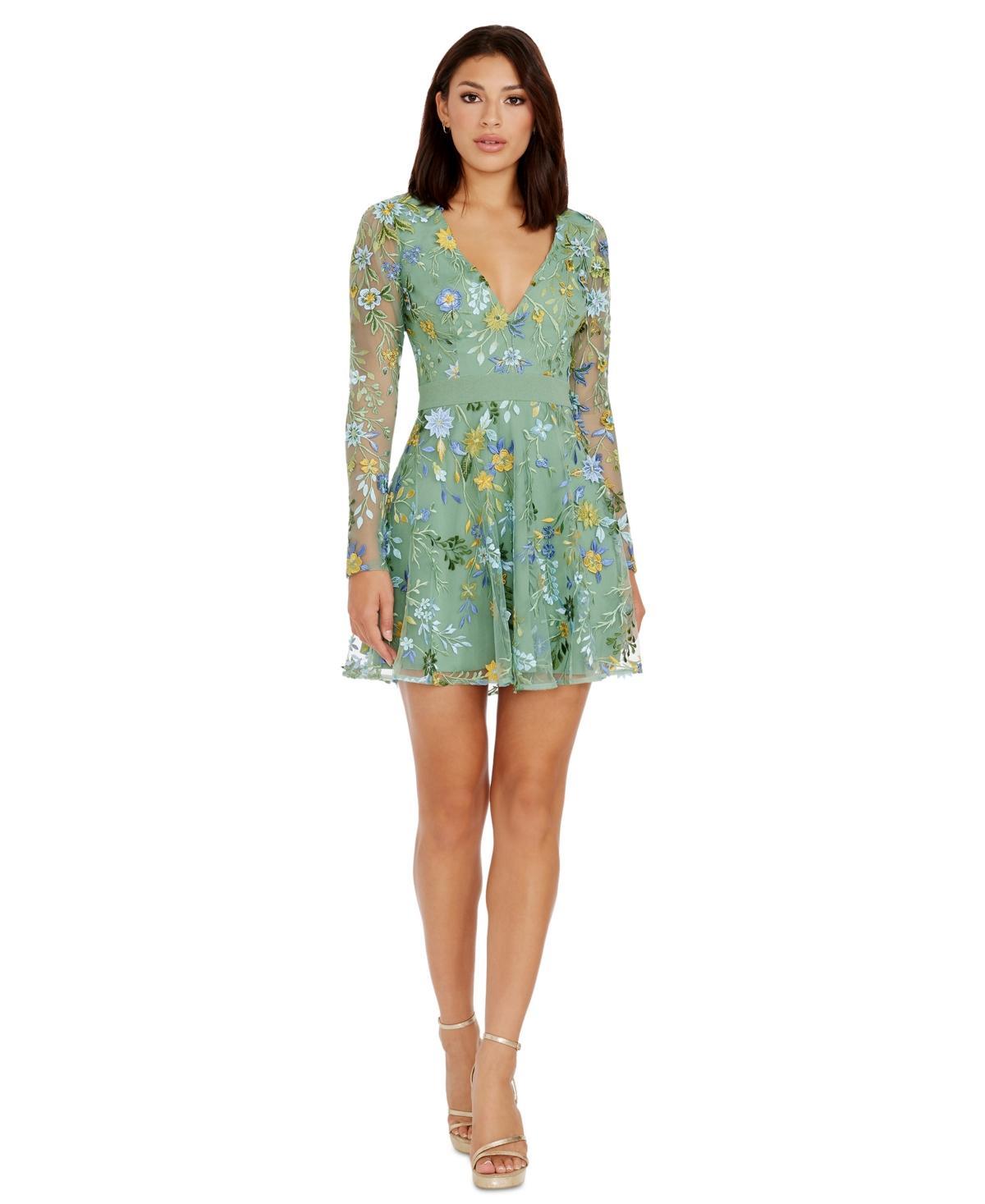 Dress the Population Womens Kari Embroidered Fit & Flare Dress Product Image