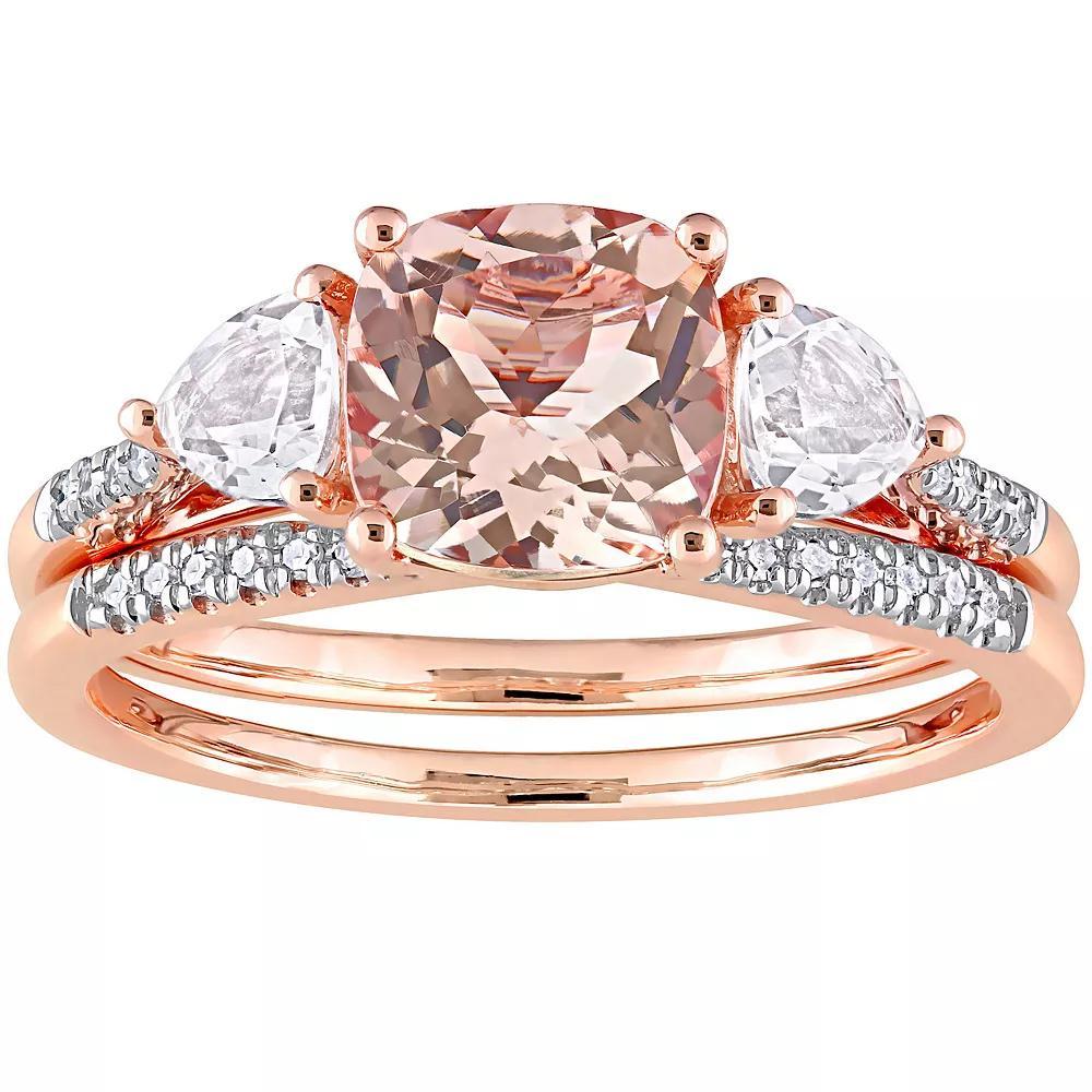 Stella Grace 10k Rose Gold Morganite, White Topaz & 1/10 Carat T.W. Diamond Bridal Ring Set, Women's, Size: 9.50, 10k Rsgold Product Image