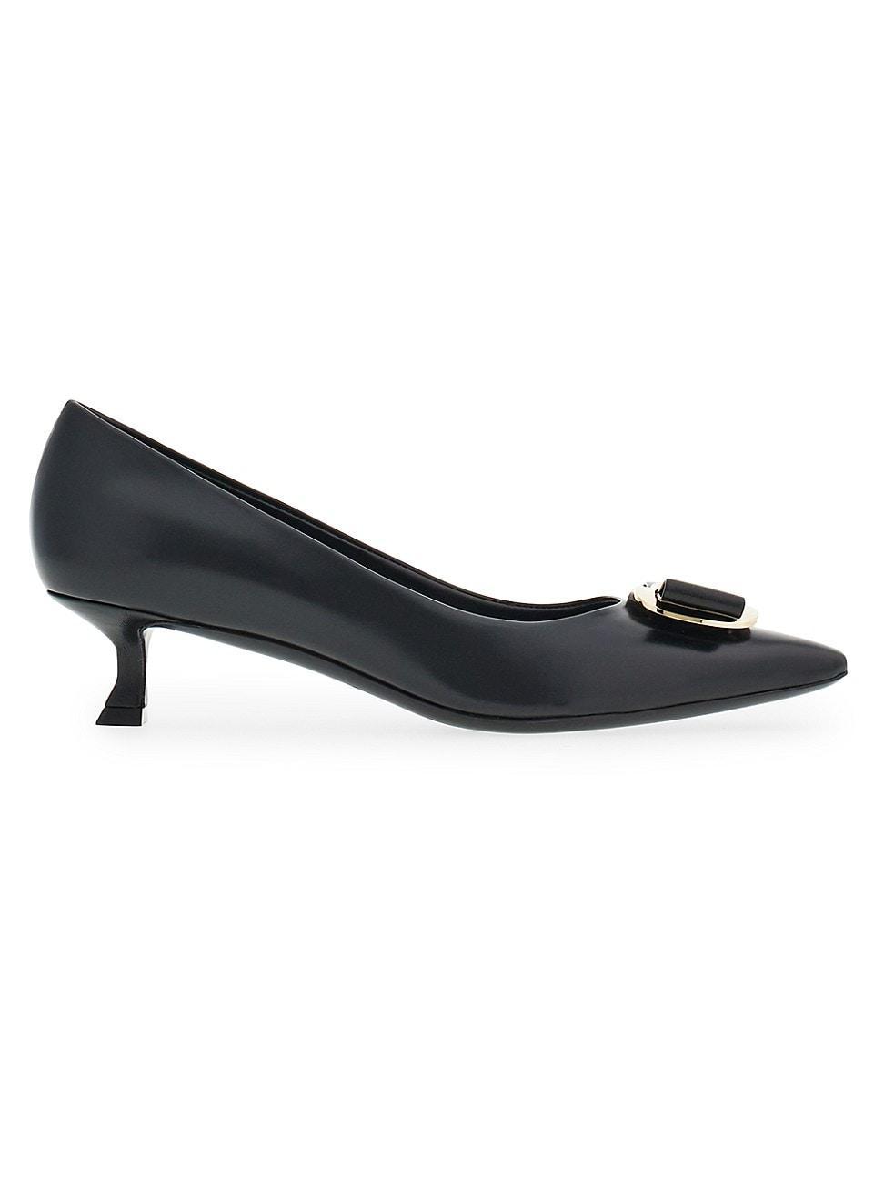 Ferragamo Womens Zelma Leather Kitten Heel Pumps Product Image