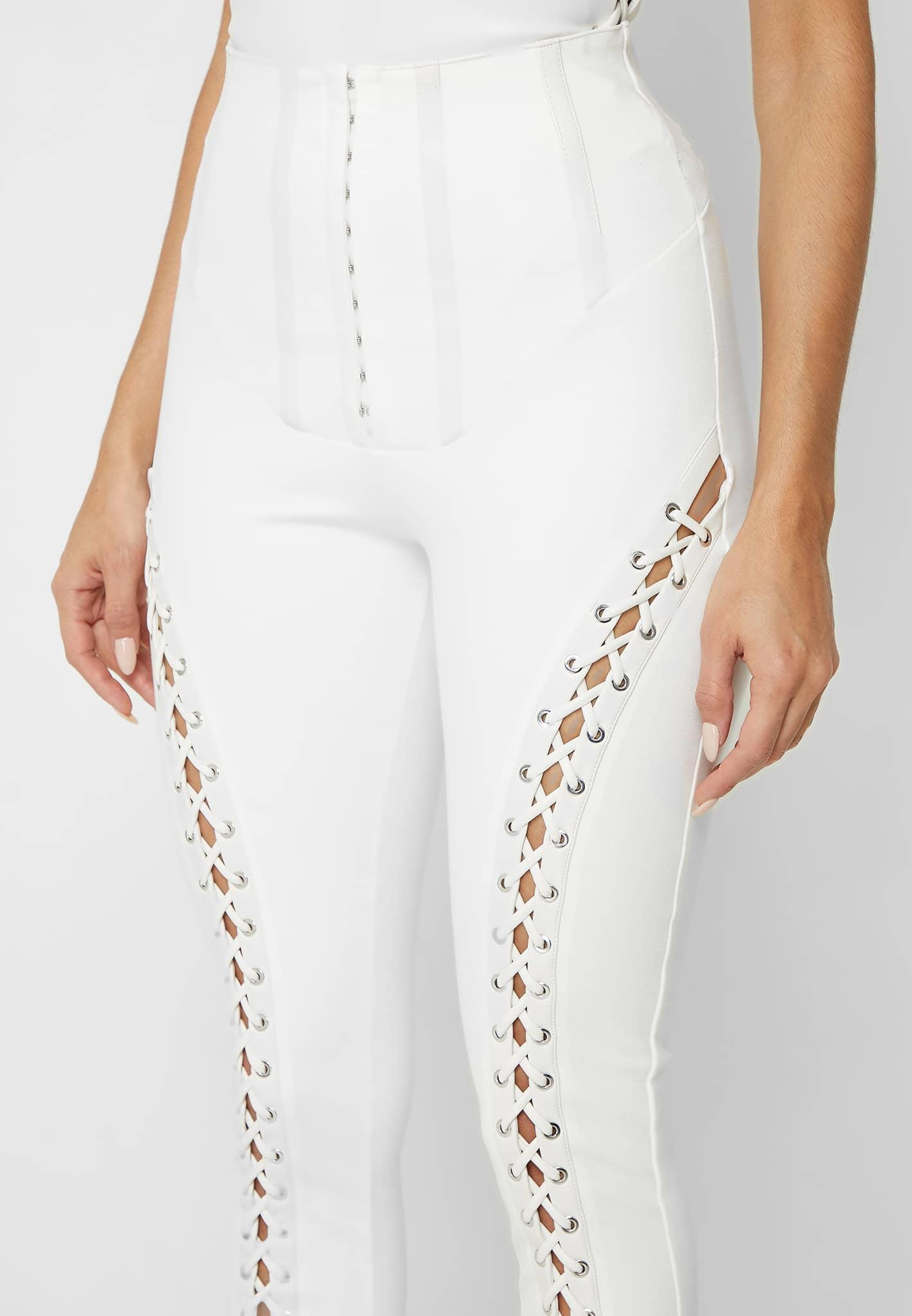Lace Up Leggings with Corset Detail - White Female Product Image