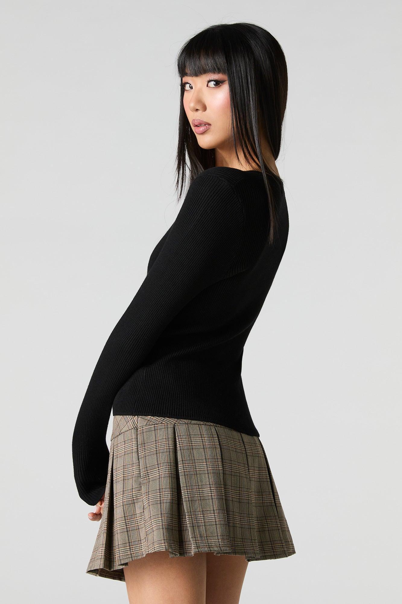 Ribbed Knit Keyhole Sweater Female Product Image